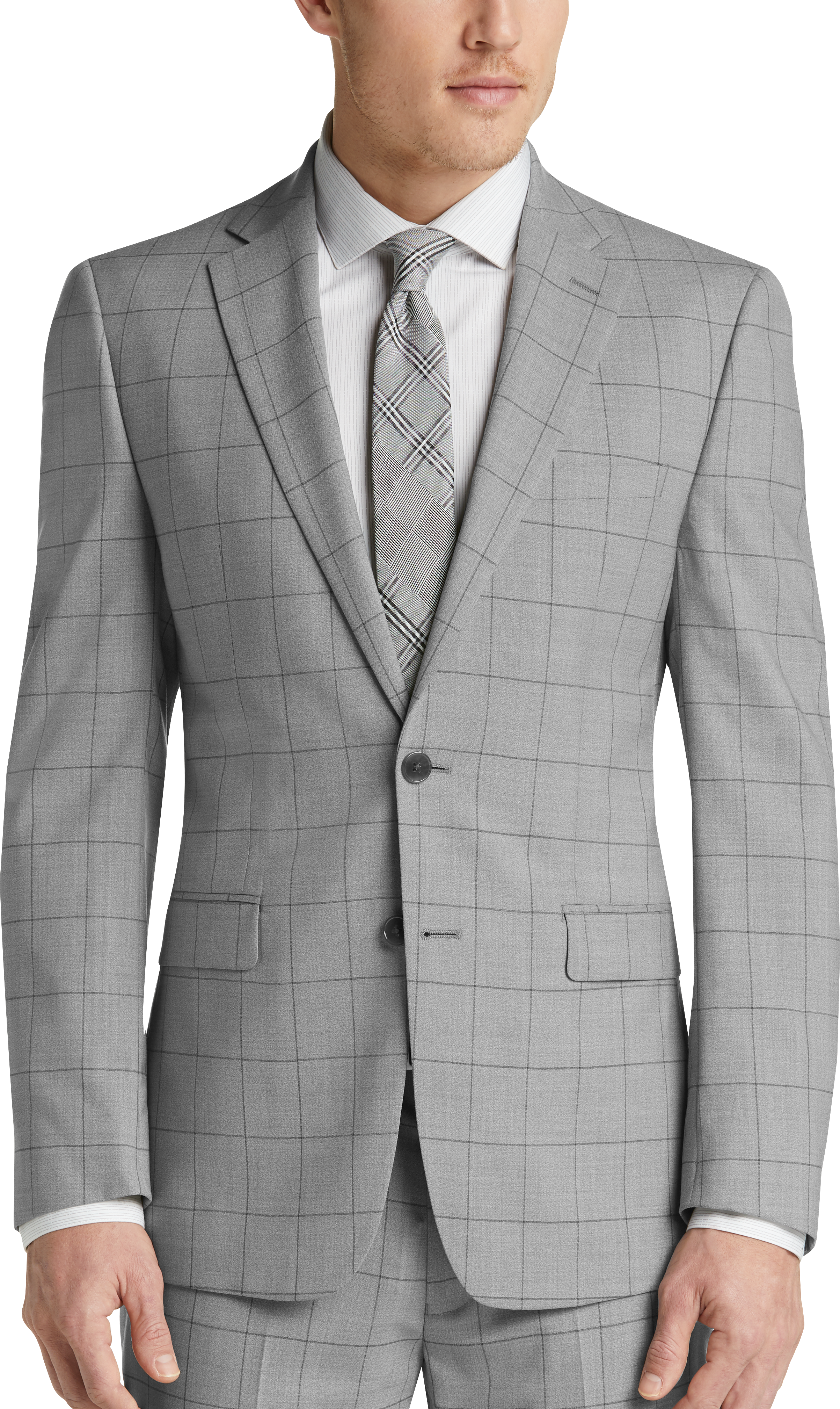 Calvin Klein X-Fit Silver Windowpane Slim Fit Suit - Men's Suits | Men ...