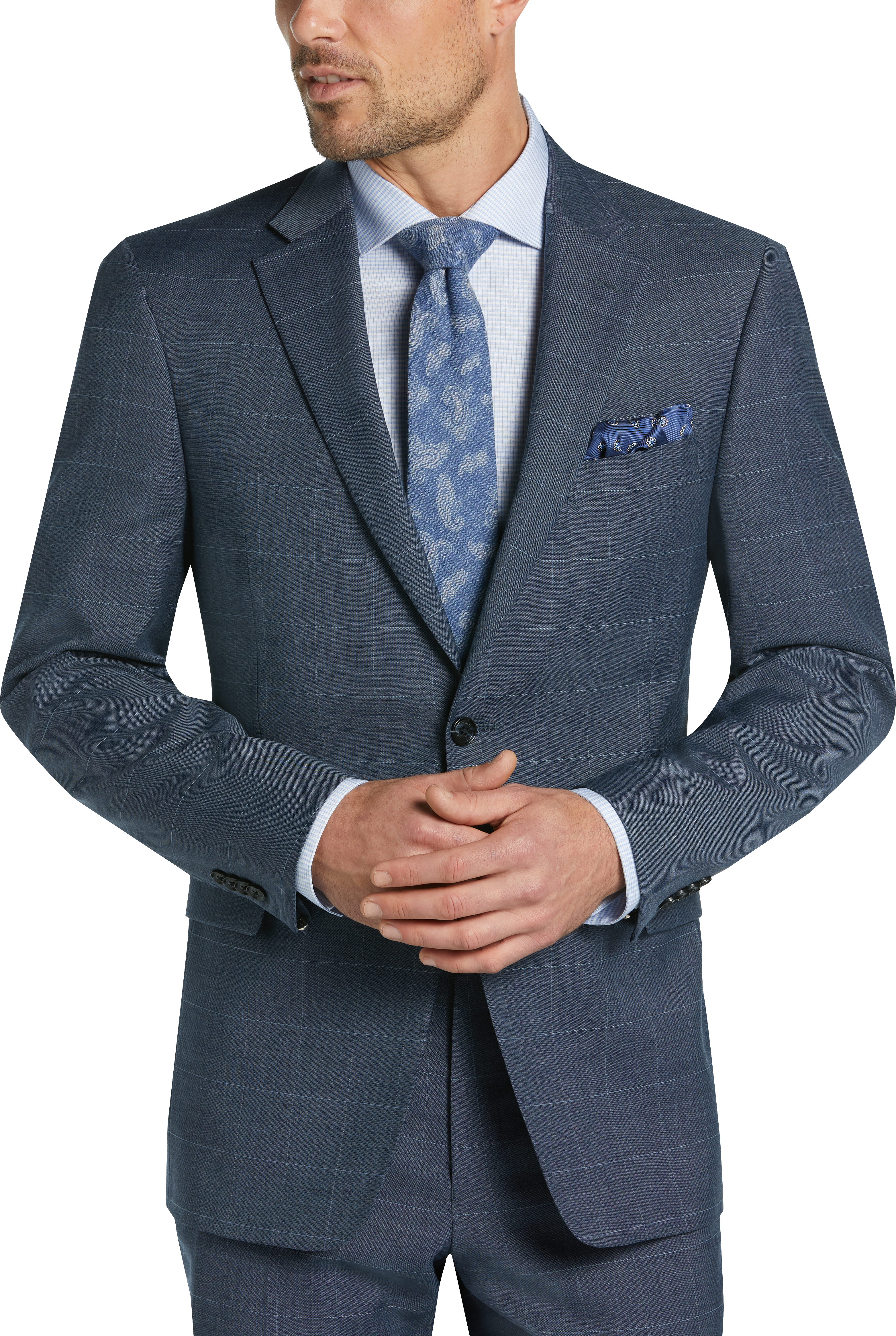 Tommy Hilfiger Blue Windowpane Slim Fit Suit - Men's Sale | Men's Wearhouse