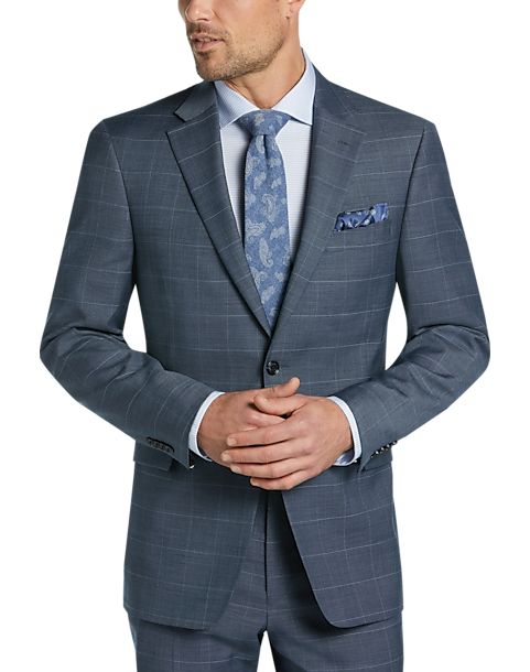 Tommy Hilfiger Blue Windowpane Slim Fit Suit - Men's Sale | Men's Wearhouse