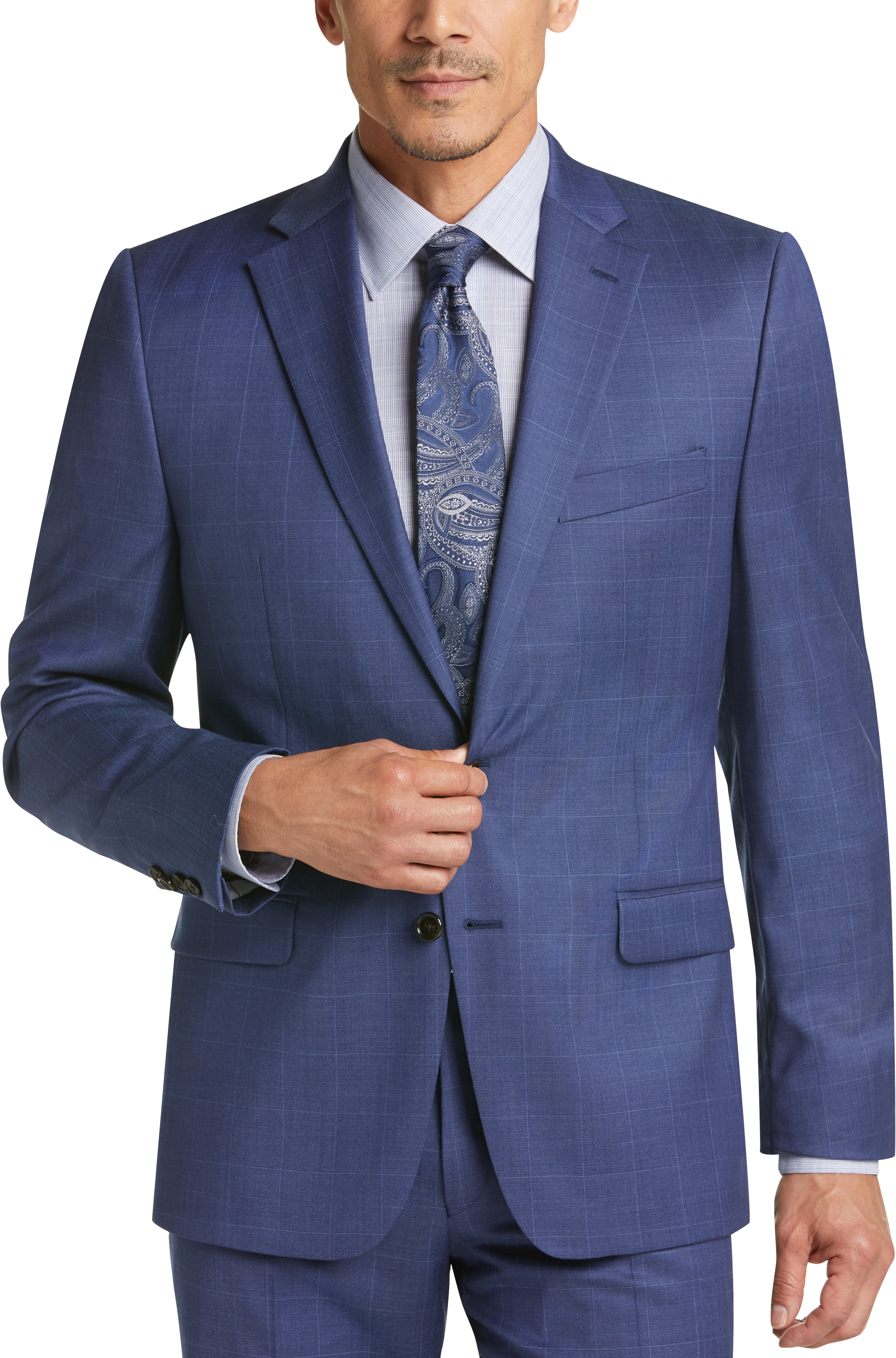 Lauren by Ralph Lauren Navy Windowpane Classic Fit Suit - Men's Suits ...