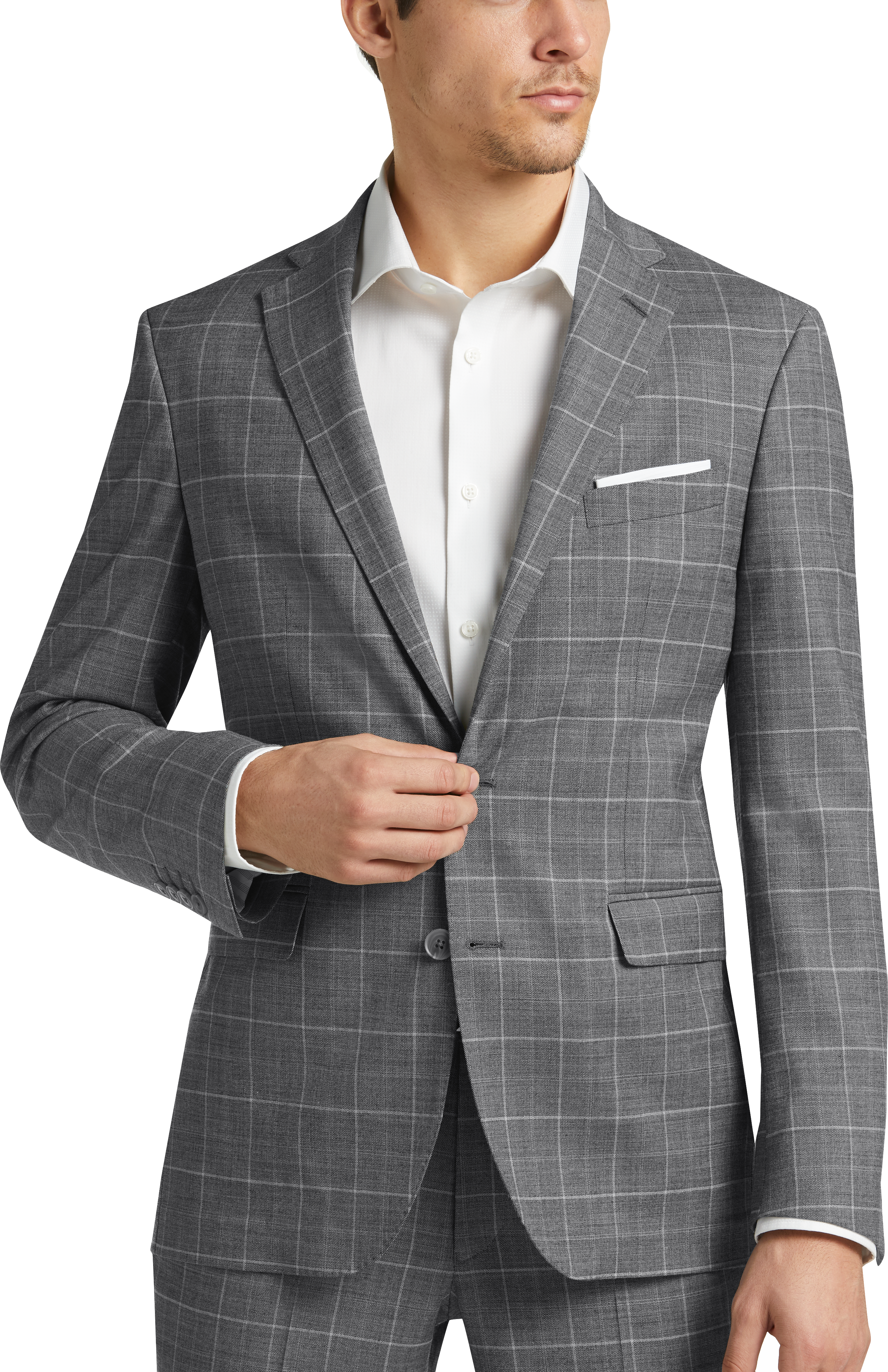 Cole Haan Grand.ØS Gray Windowpane Coolmax Lined Slim Fit Suit - Men's ...