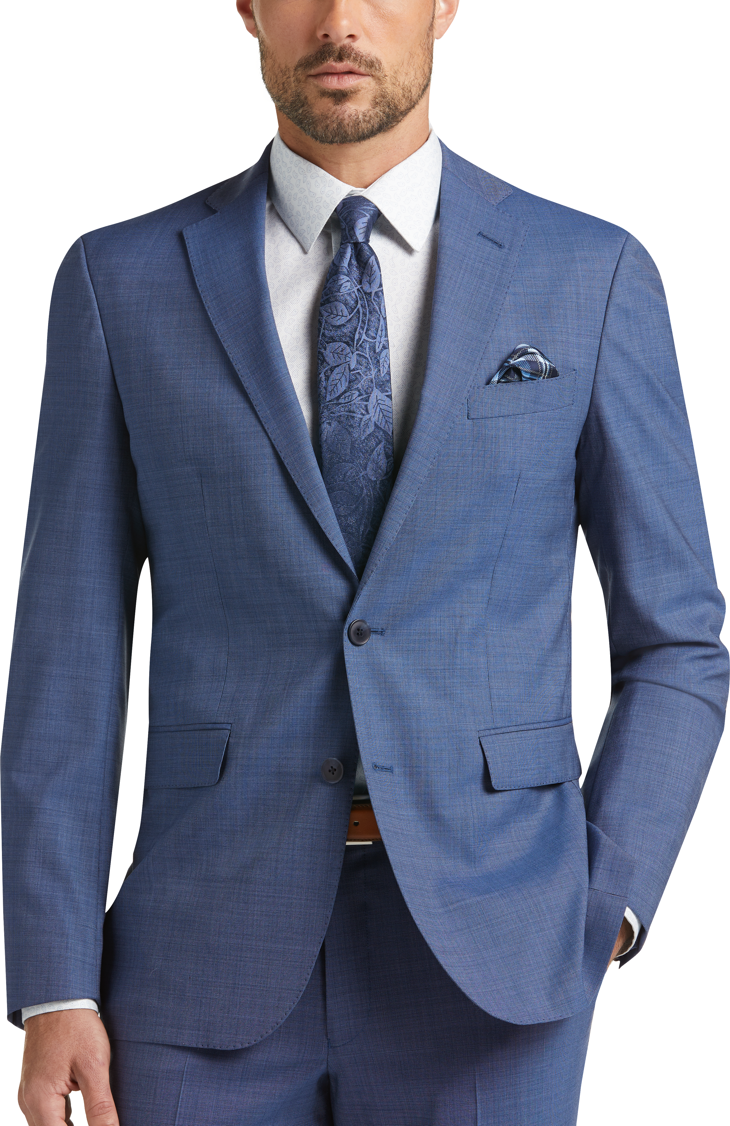 Cole Haan Grand.ØS Blue Tic Coolmax Lined Slim Fit Suit - Men's Suits ...