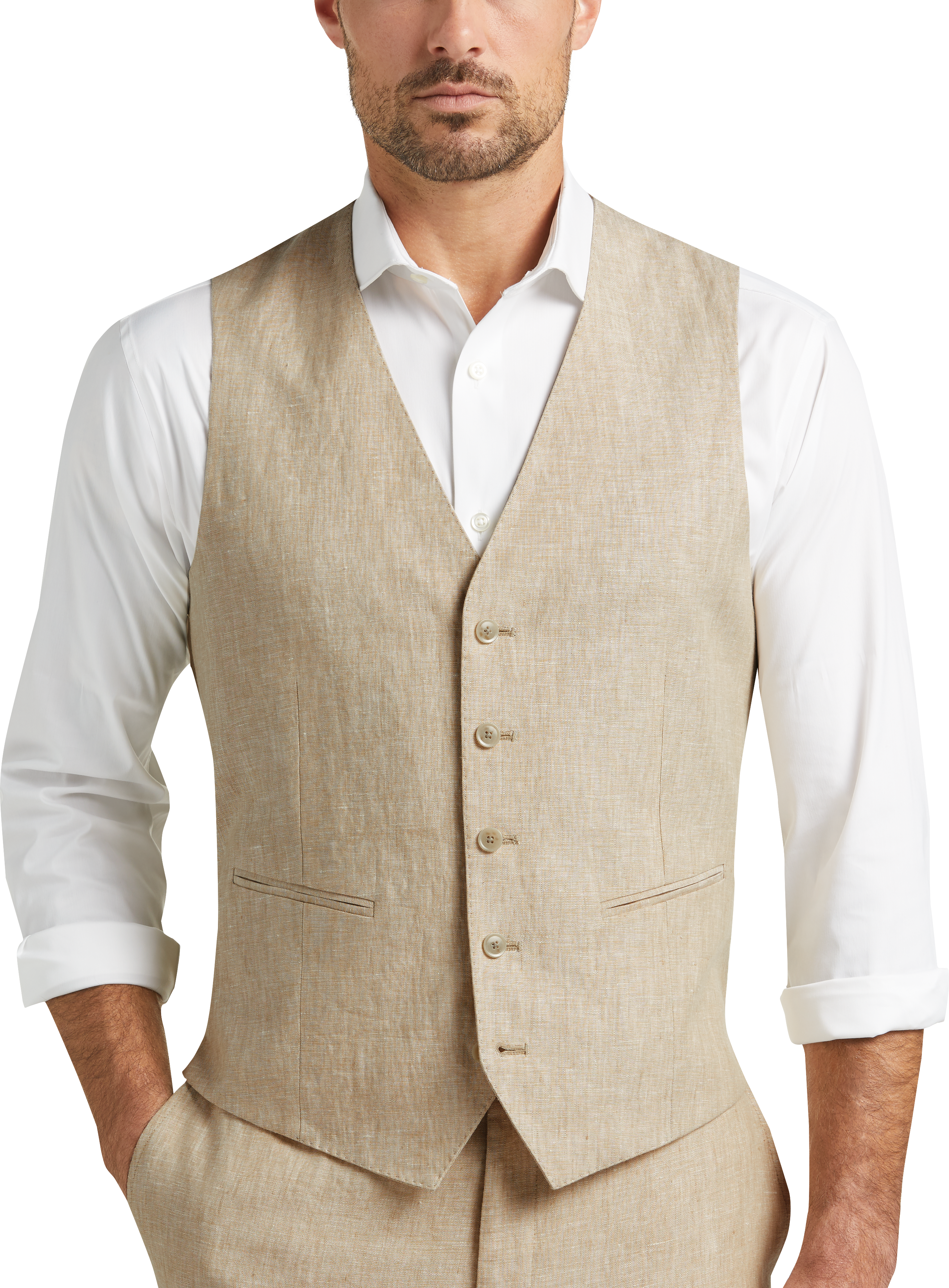 JOE Joseph Abboud Linen Slim Fit Suit Separates Vest, Tan