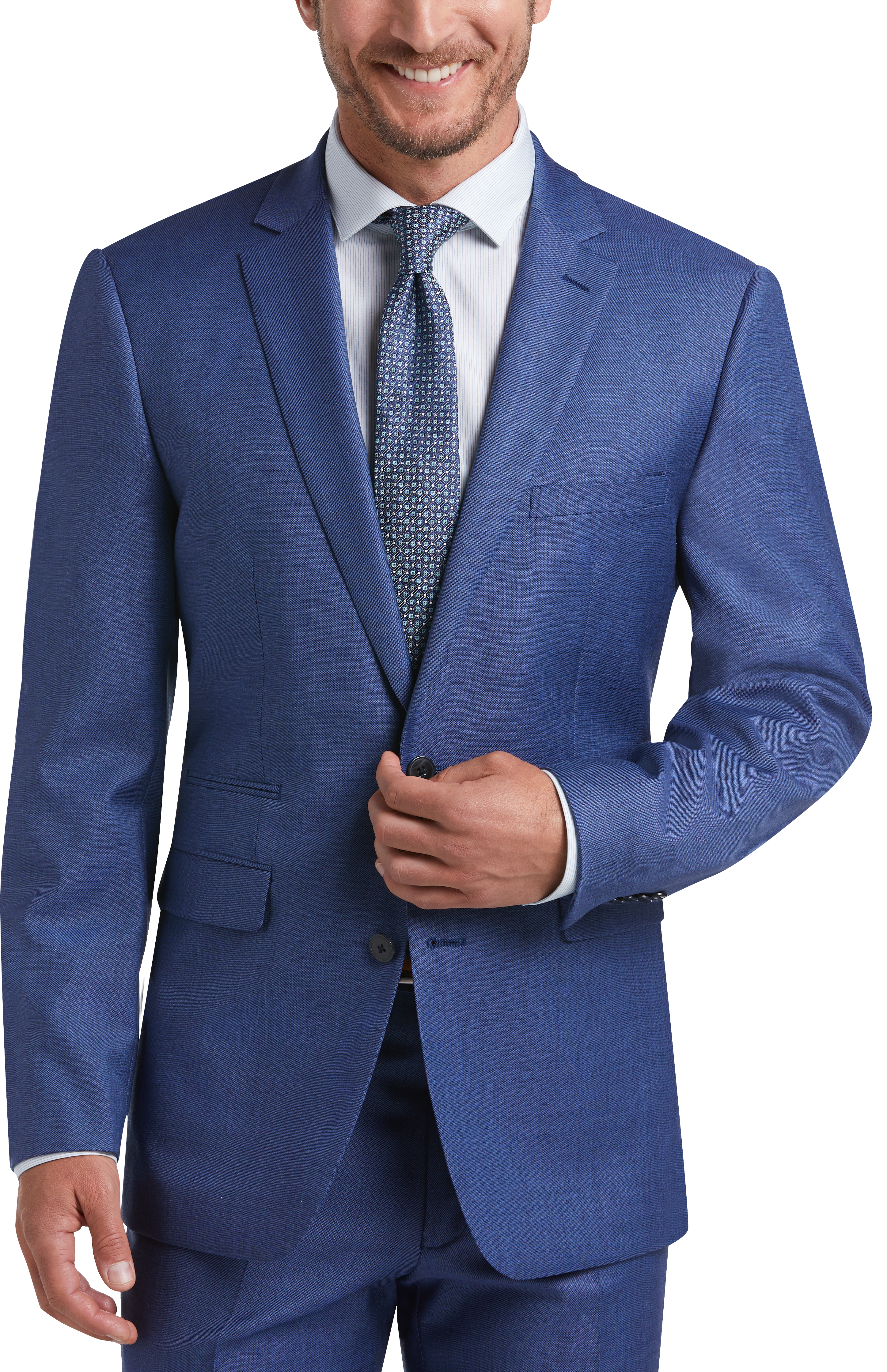 bright blue sharkskin suit