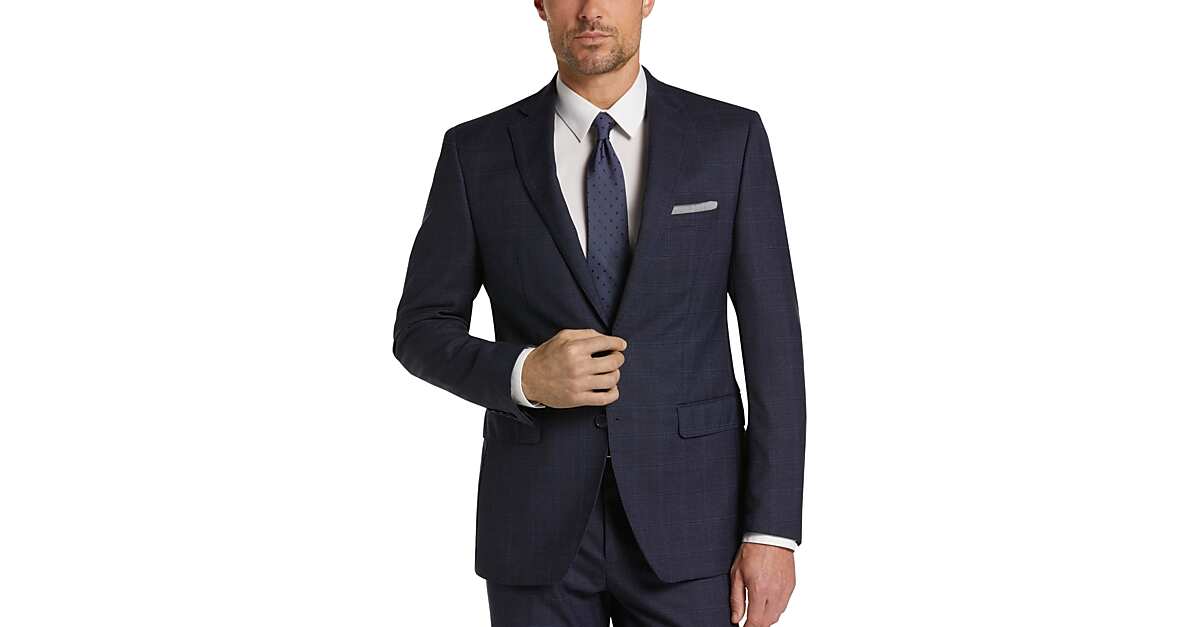 Calvin Klein Navy Windowpane Plaid Slim Fit Suit - Men's Sale | Men's ...