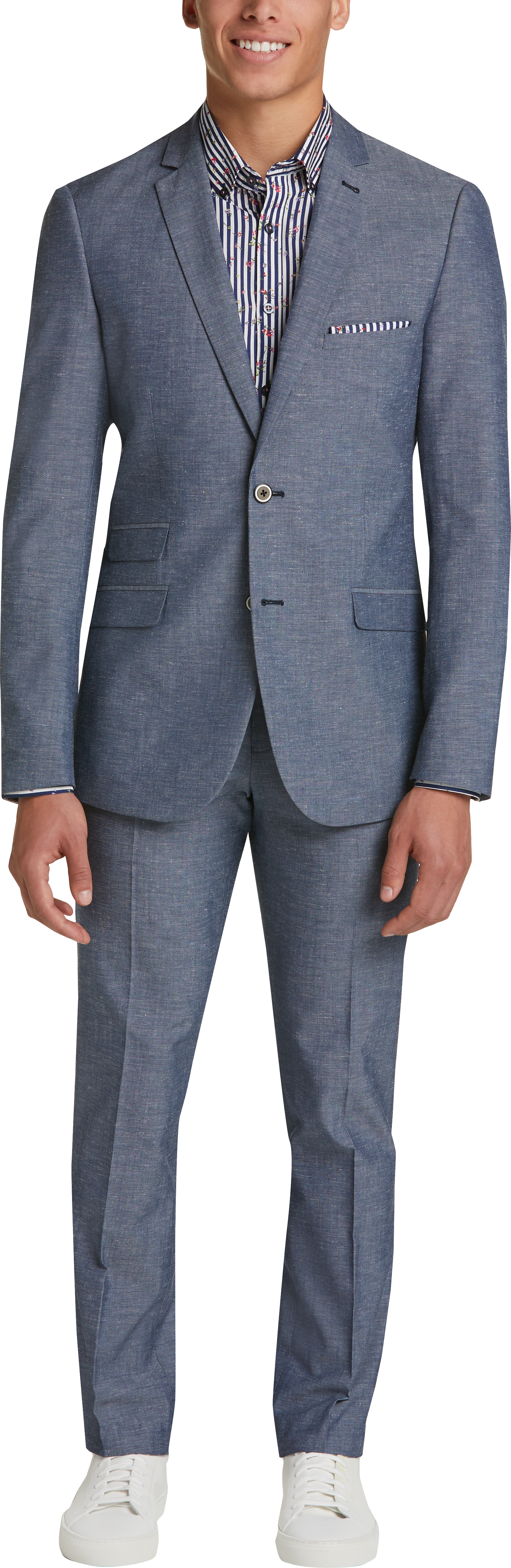 blue chambray suit