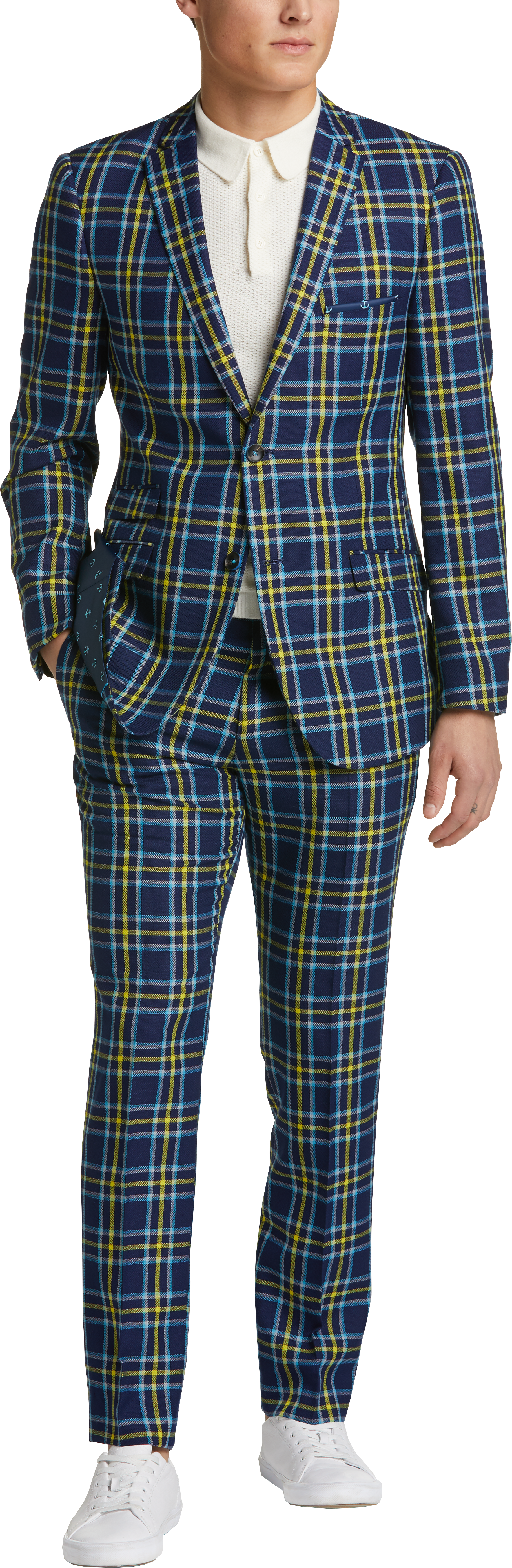 mens blue and yellow suit