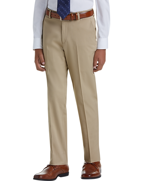 Boys Charcoal Dress Pants Flat Front Slacks with Black Belt sizes 4 to 20 
