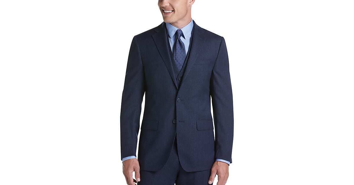 Calvin Klein Navy Stripe X-Fit Vested Suit - Men's Sale | Men's Wearhouse