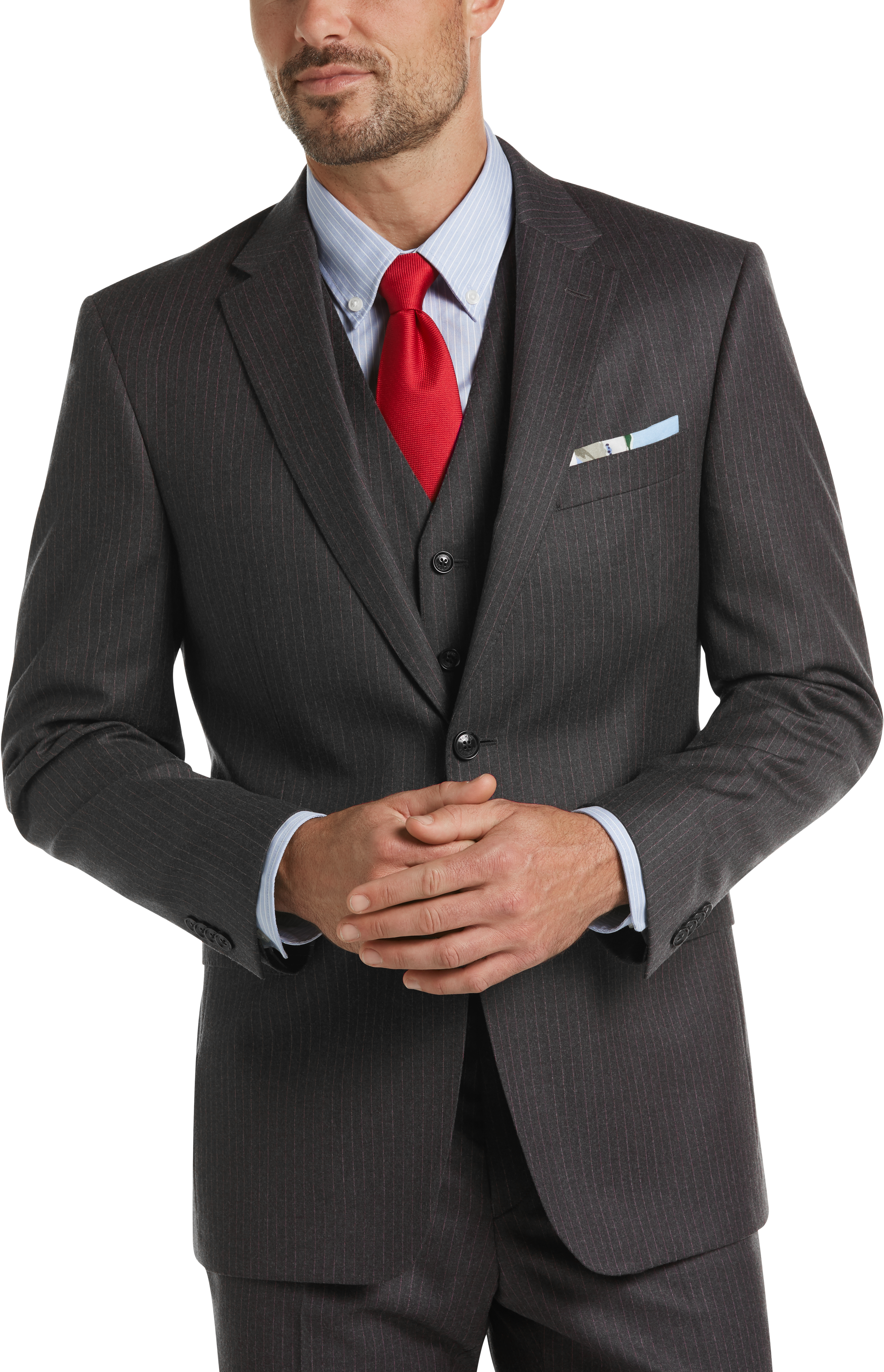 Tommy Charcoal Stripe Slim Fit Vested Suit - Men's Sale | Men's Wearhouse