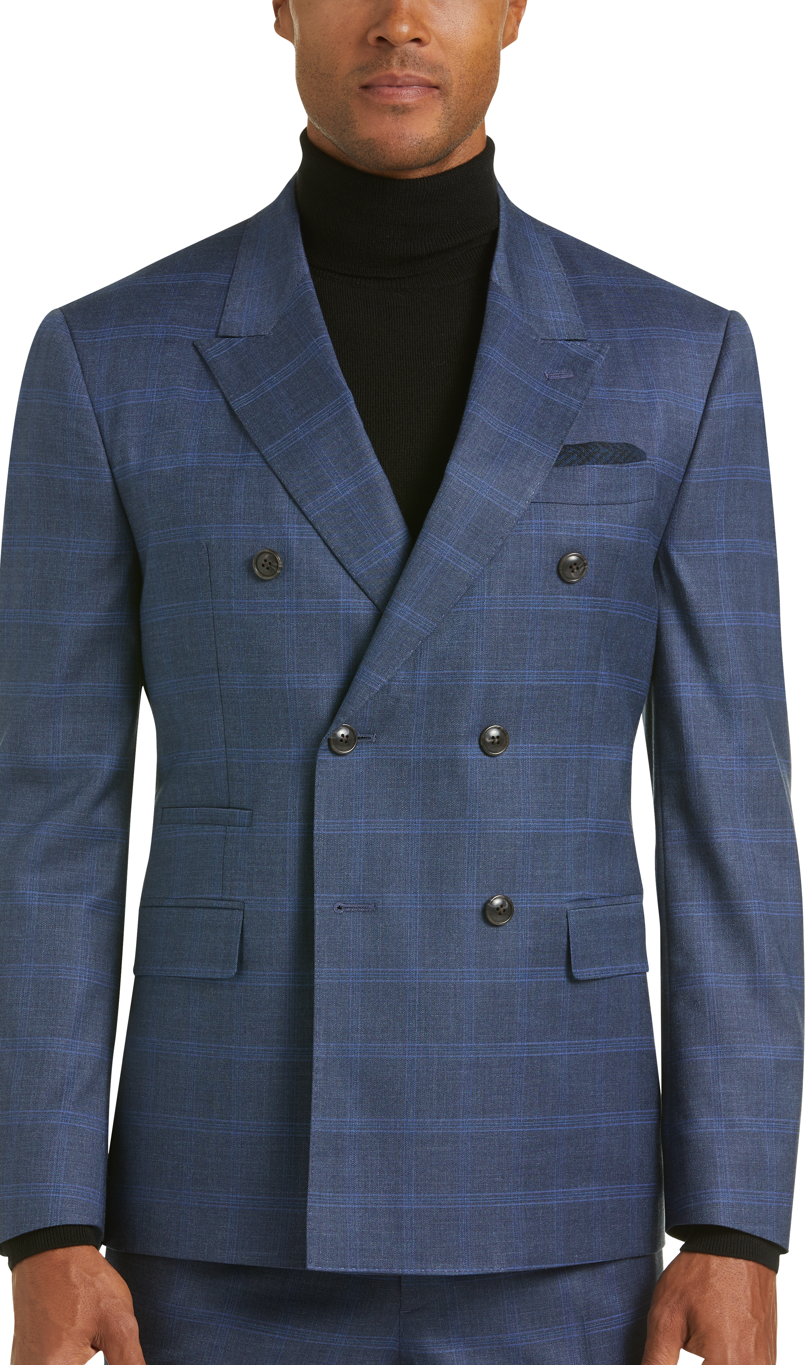 James Tattersall Kings Cross Blue Plaid Slim Fit Suit - Men's Suits ...