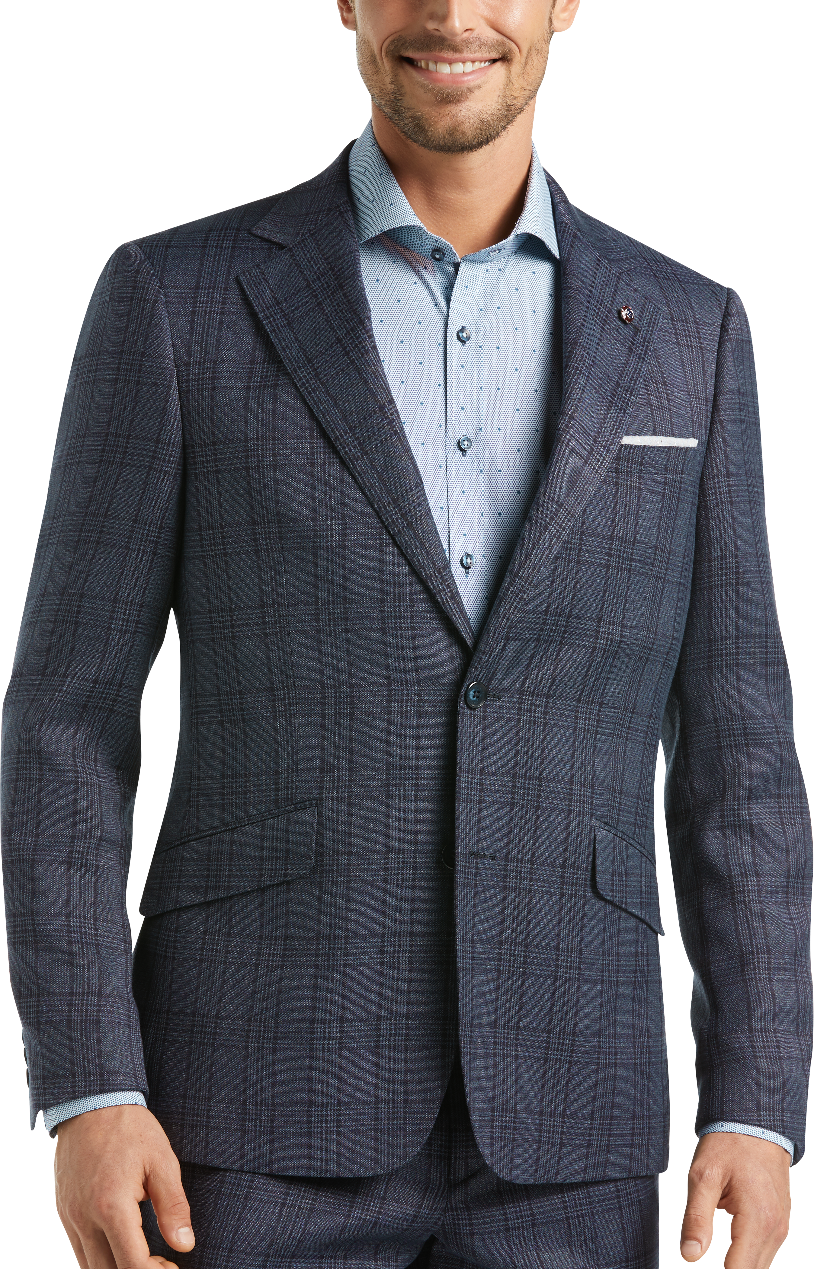 Suitor Gray & Blue Plaid Slim Fit Suit - Men's Sale | Men's Wearhouse