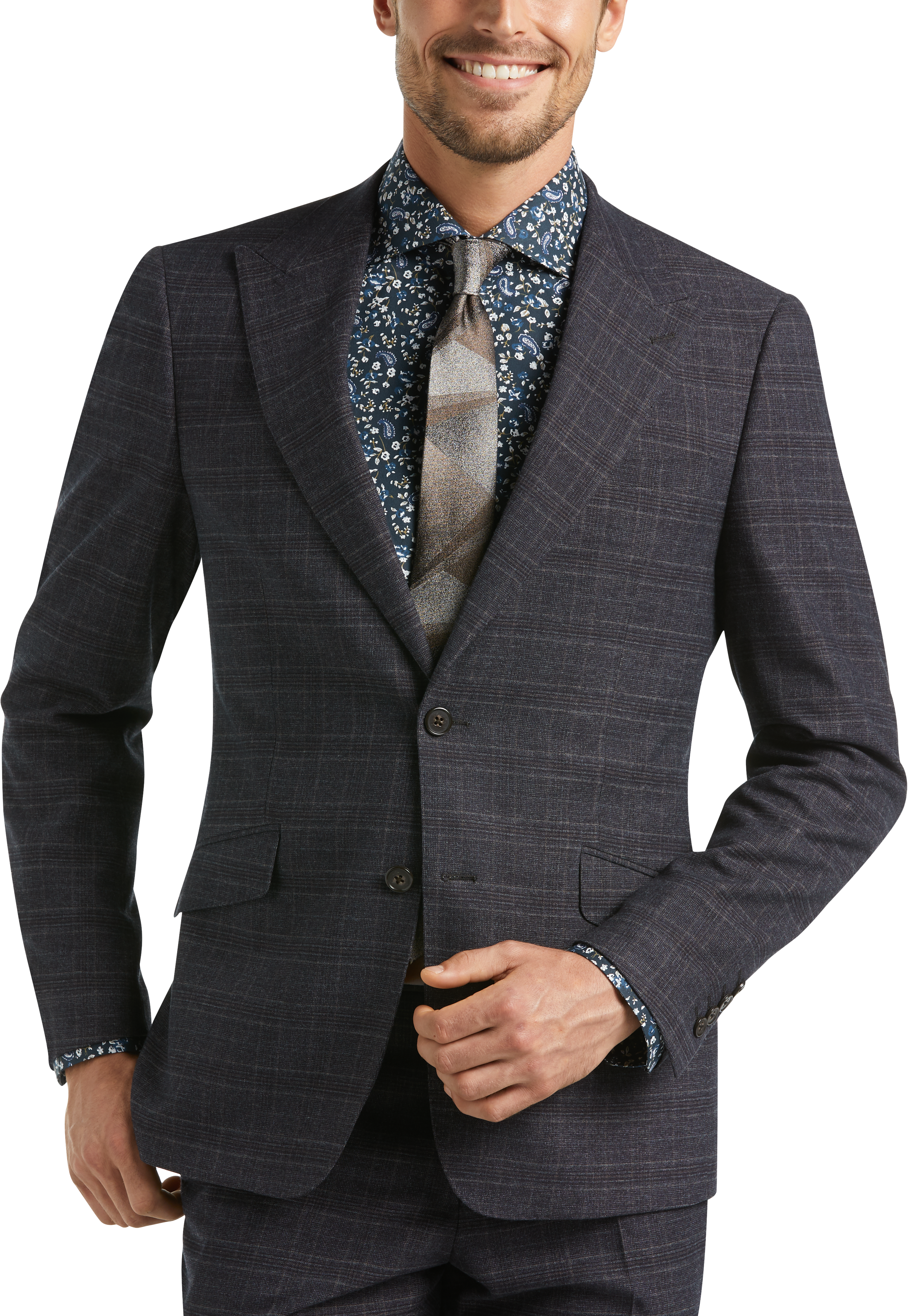 Suitor Charcoal Brown Plaid Slim Fit Vested Suit - Men's Suits | Men's ...