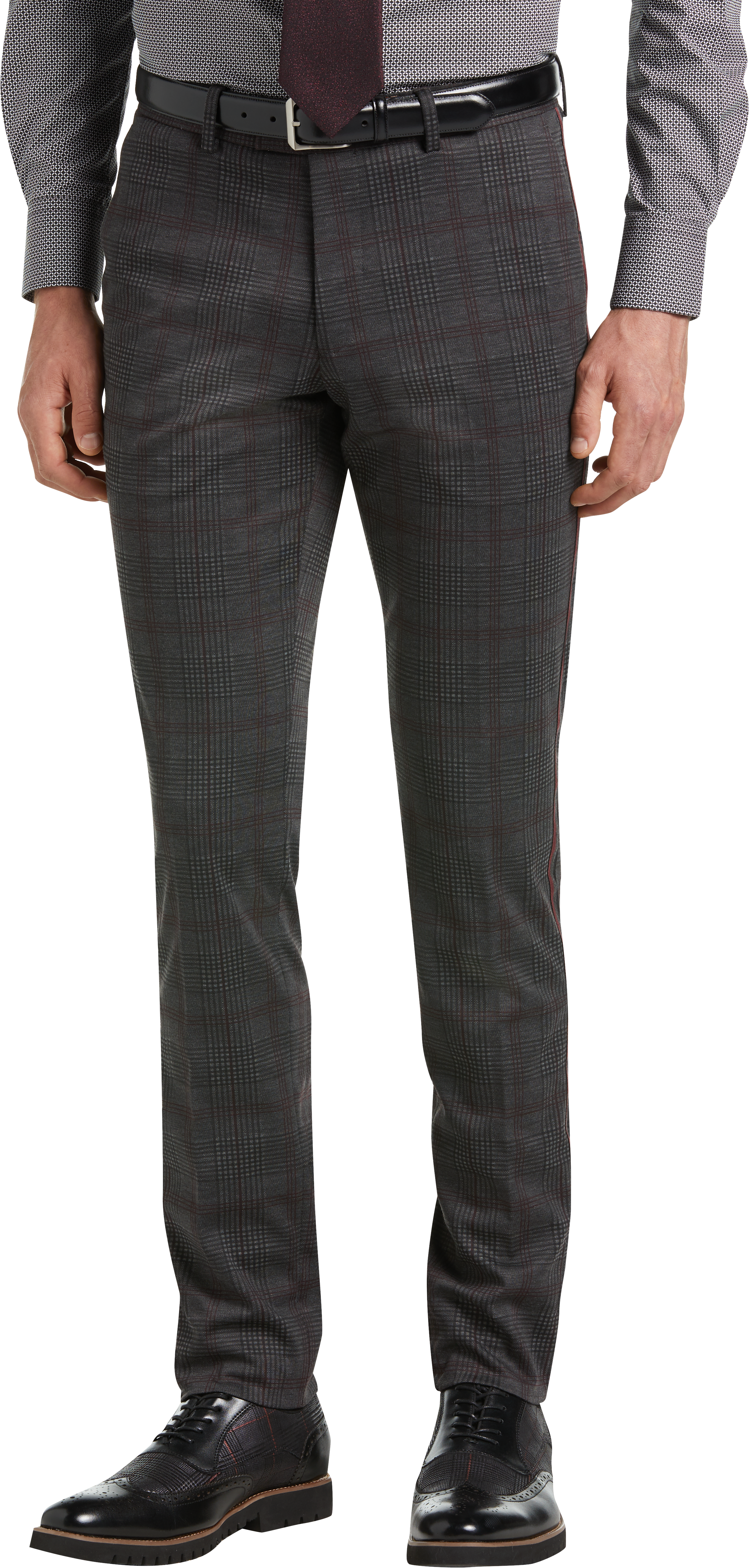 Suitor Charcoal Plaid Slim Fit Suit Separate Knit Dress Pant - Men's ...