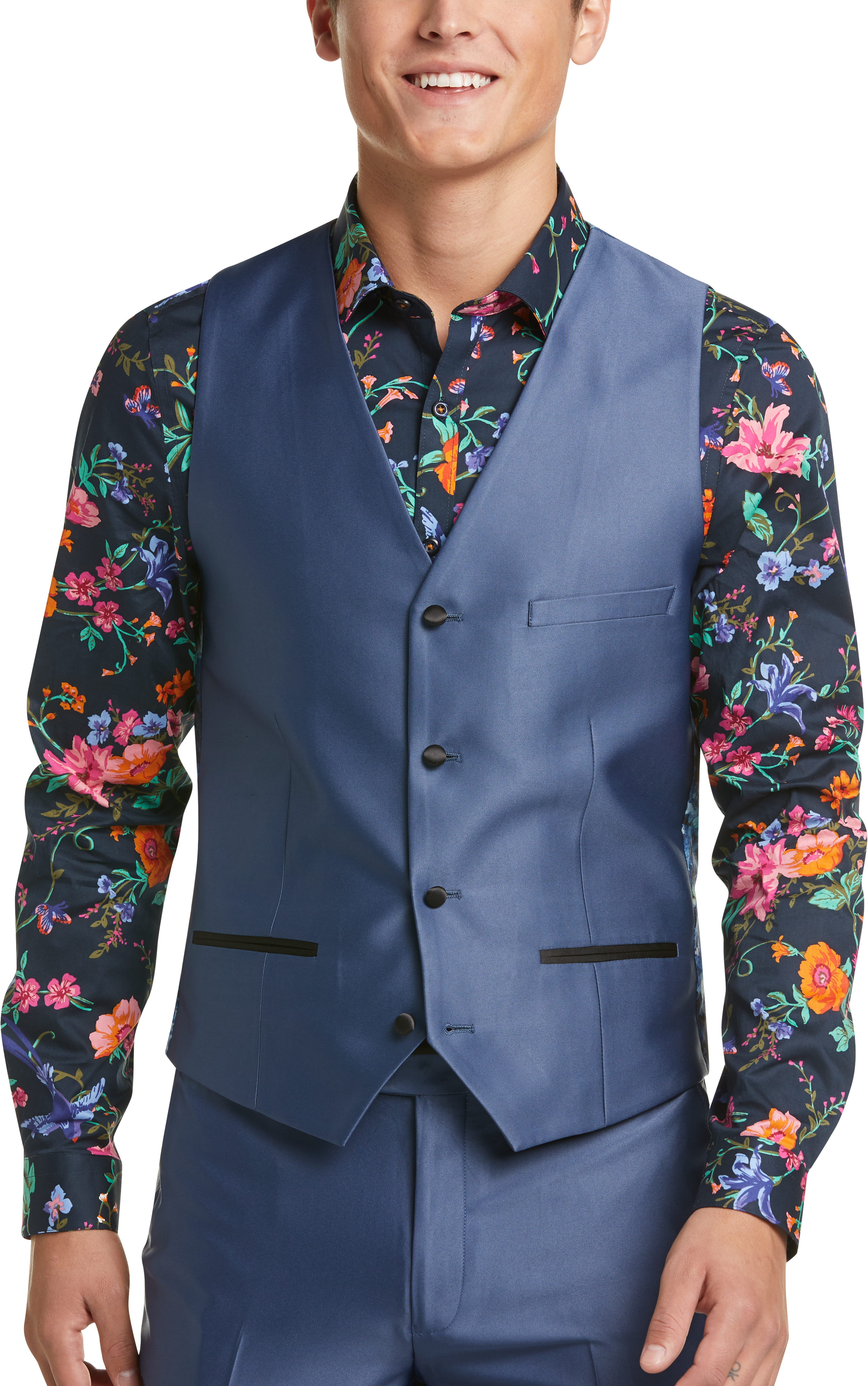blue vest grey suit