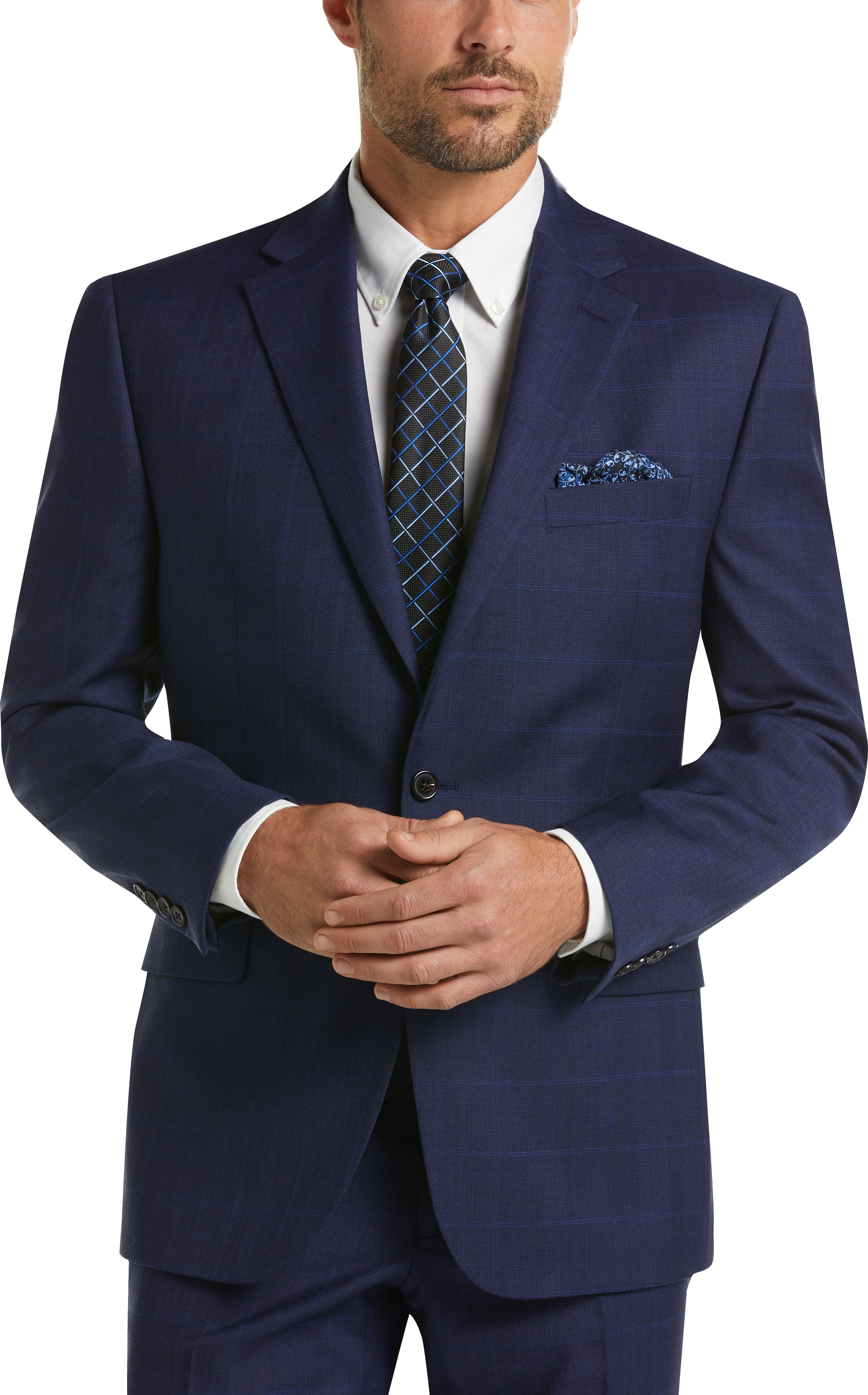 navy check suit jacket