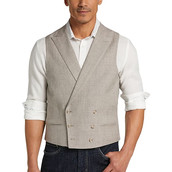 Edwardian Men’s Fashion & Clothing 1900-1910s Joseph Abboud Taupe Modern Fit Mens Suit Separates Vest - Size Small $129.99 AT vintagedancer.com