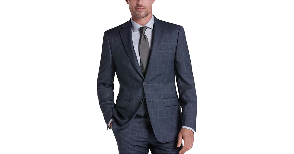 Calvin Klein X-Fit Blue Windowpane Slim Fit Suit - Men's Suits | Men's  Wearhouse