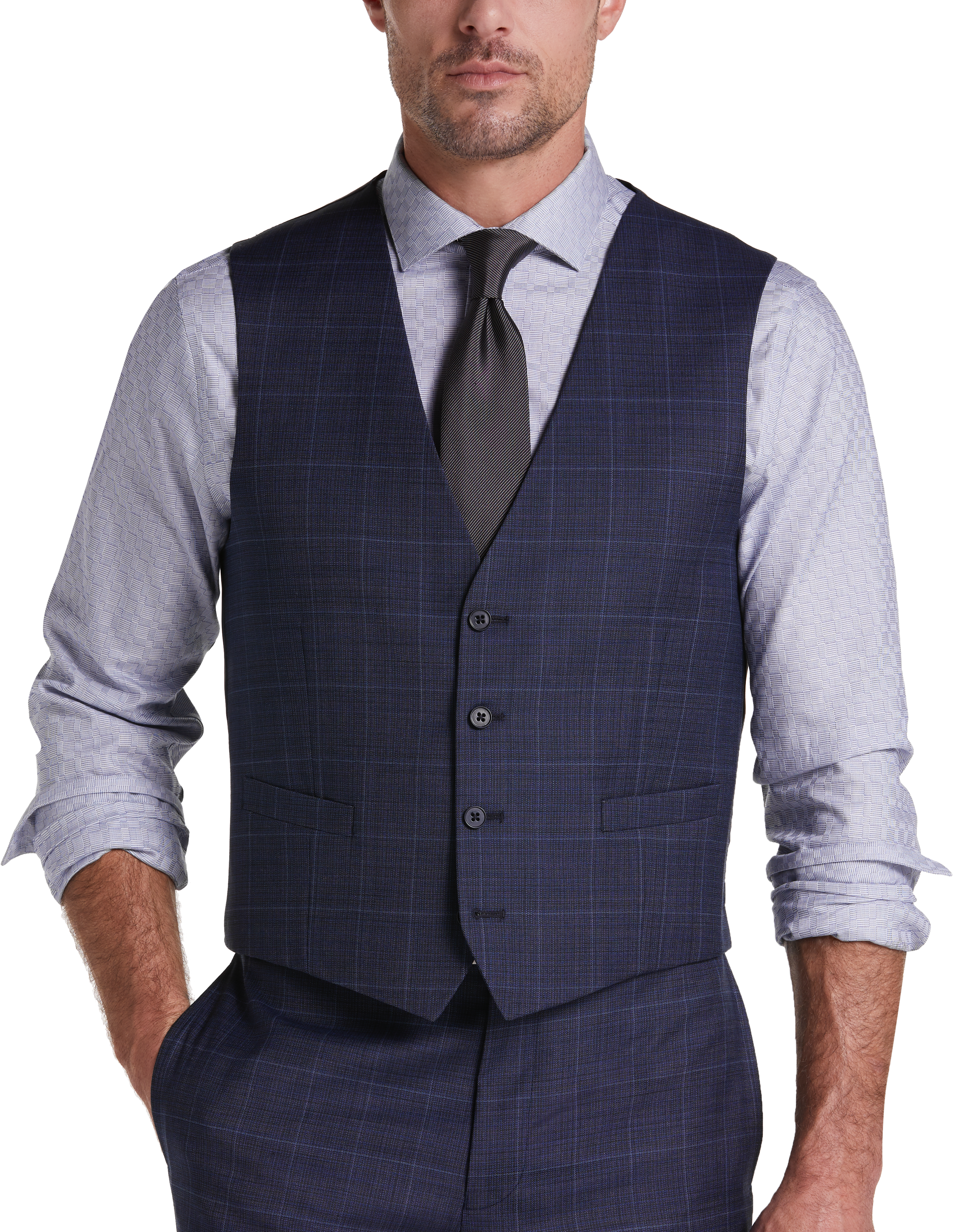 Calvin Klein X-Fit Slim Fit Suit Separates Vest, Blue Windowpane - Men's  Suits | Men's Wearhouse