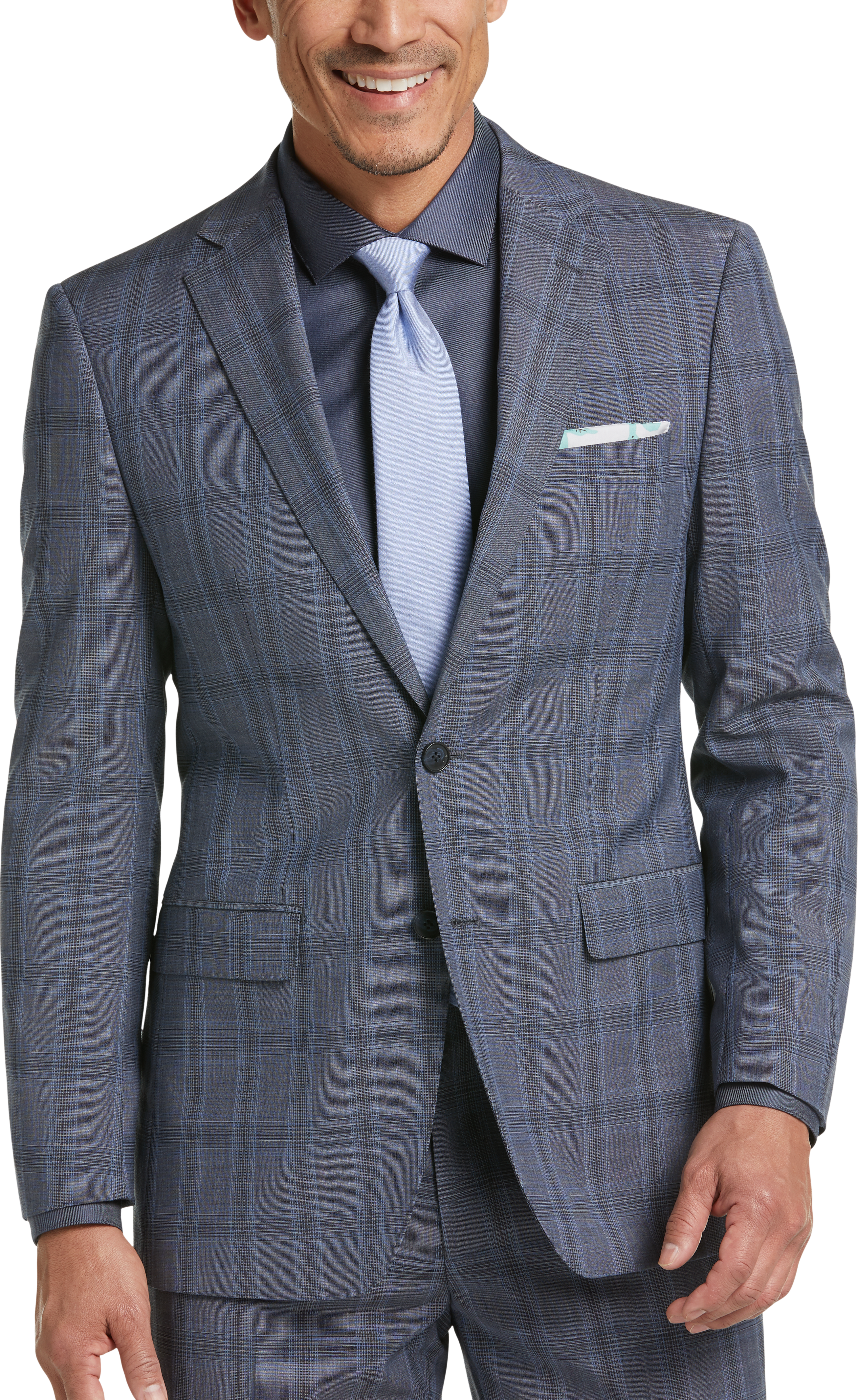 Calvin Klein X-Fit Gray Plaid Slim Fit Suit - Men's Sale | Men's Wearhouse