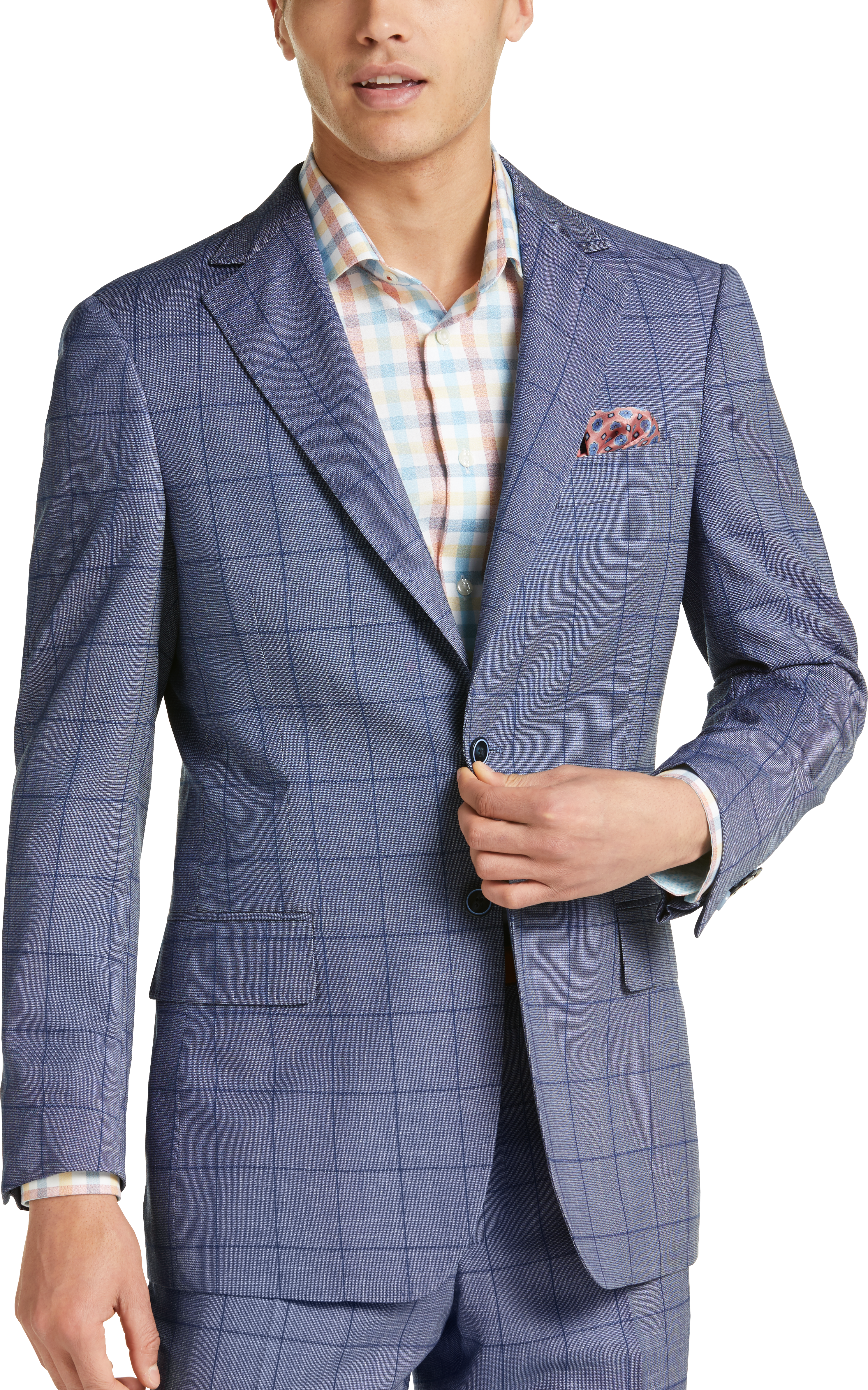 Egara Orange Extreme Slim Fit Suit Separates Jacket, Blue Windowpane ...