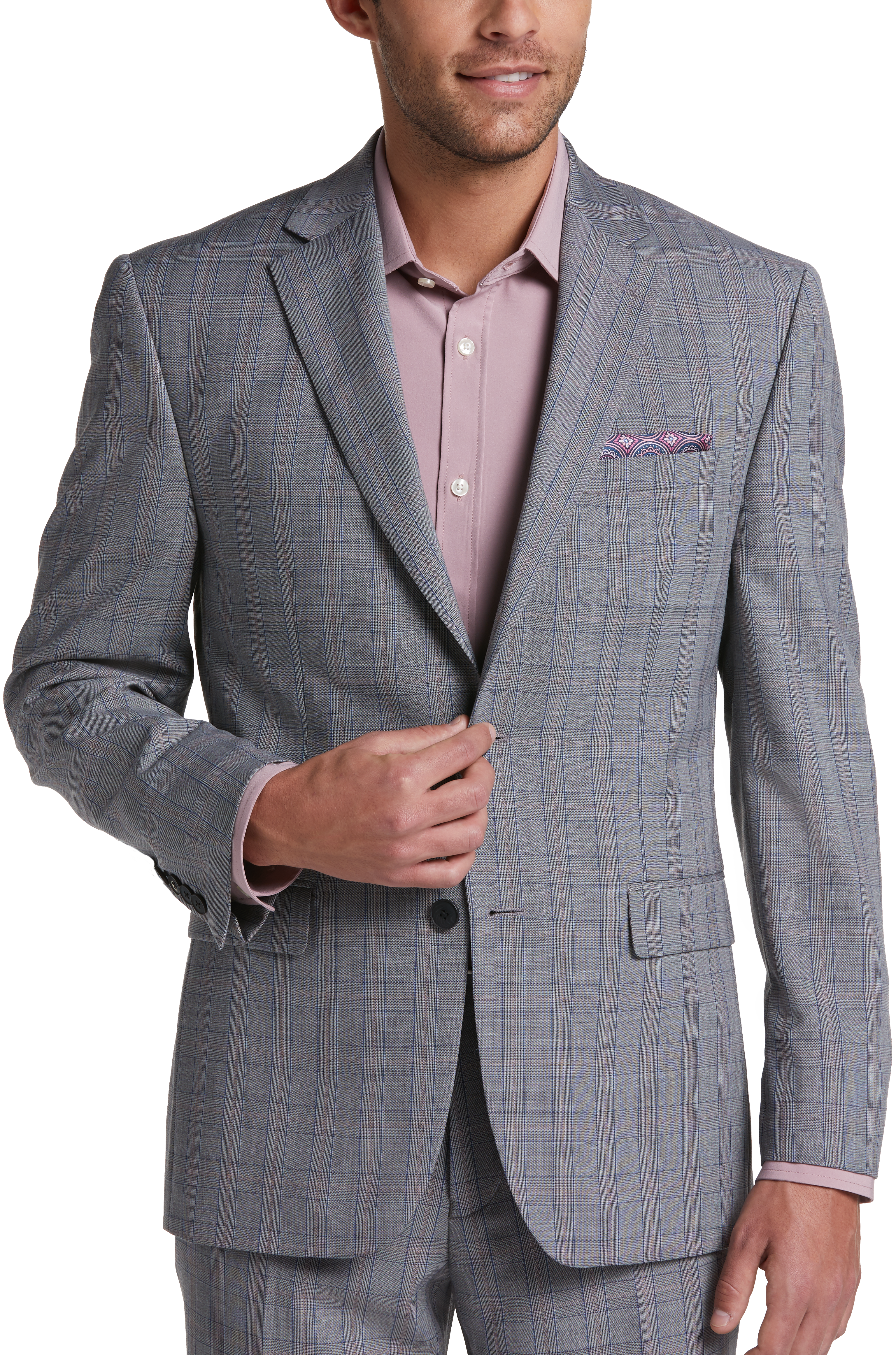 Perry Ellis Premium Gray Plaid Slim Fit Suit - Men's Sale | Men's Wearhouse