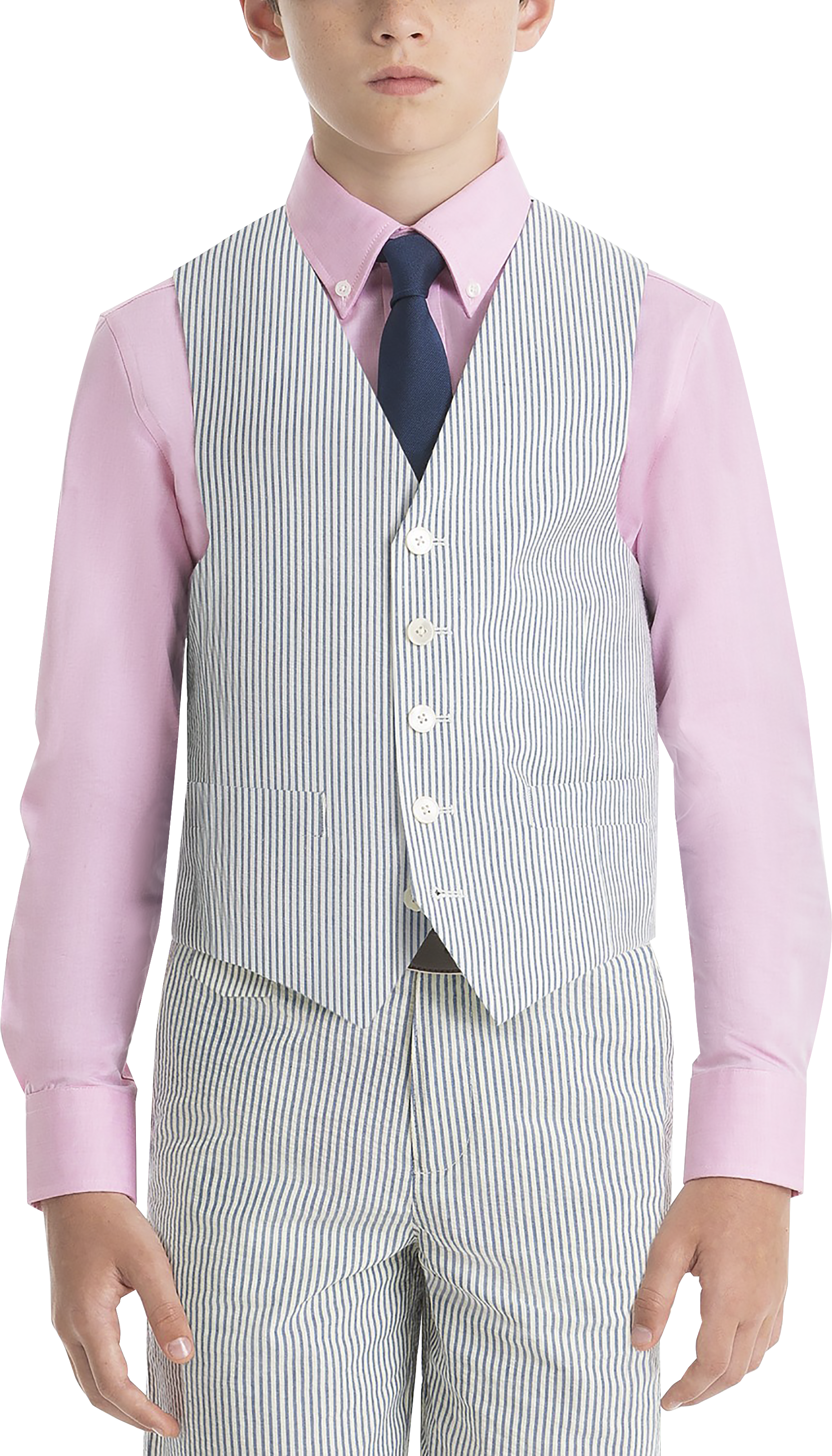 Mens Boys Suits & Tuxedos, Suits - Lauren By Ralph Lauren Boys (Sizes 4-7) Suit Separates Vest, Blue & White Seersucker - Men's Wearhouse