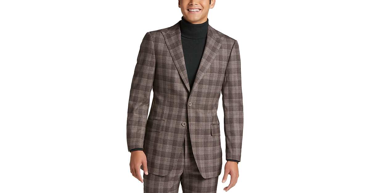 Egara Skinny Fit Suit Separates Coat, Taupe Plaid Men's Suits Men's Wearhouse