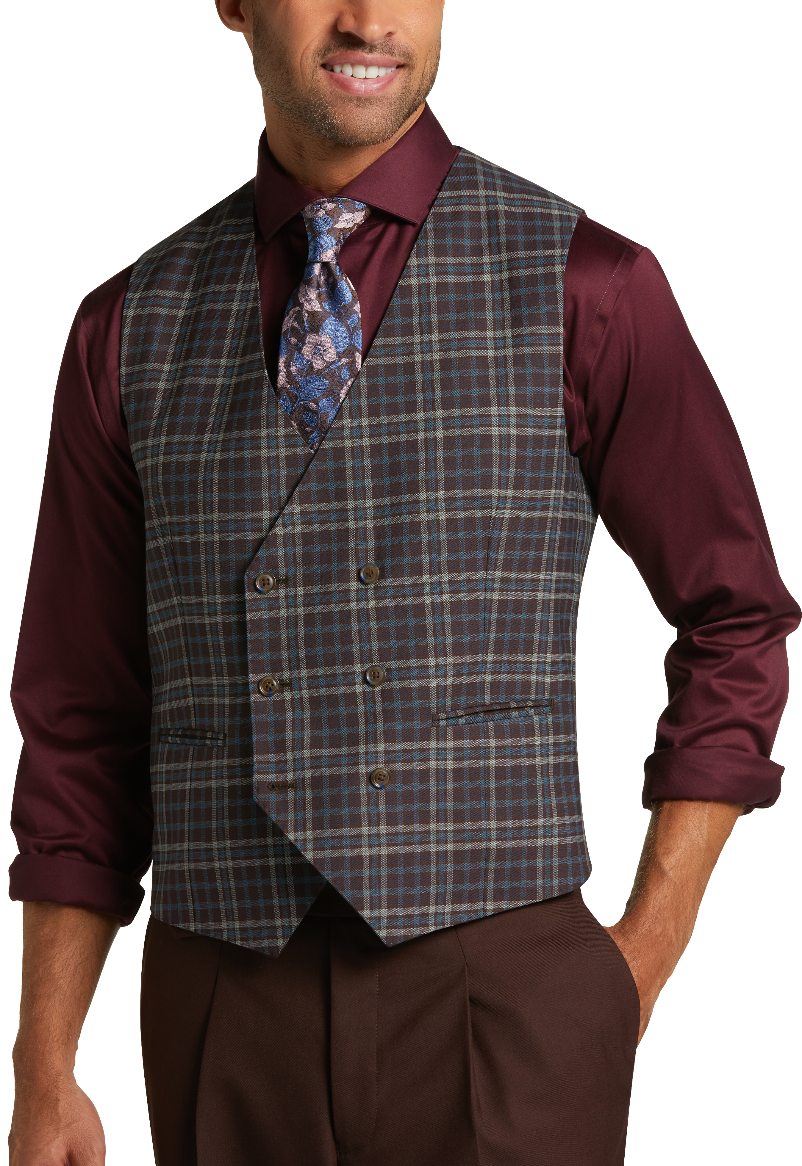 Tayion Suit Classic Fit Separates Vest, Gray & Blue Plaid - Men's Sale 