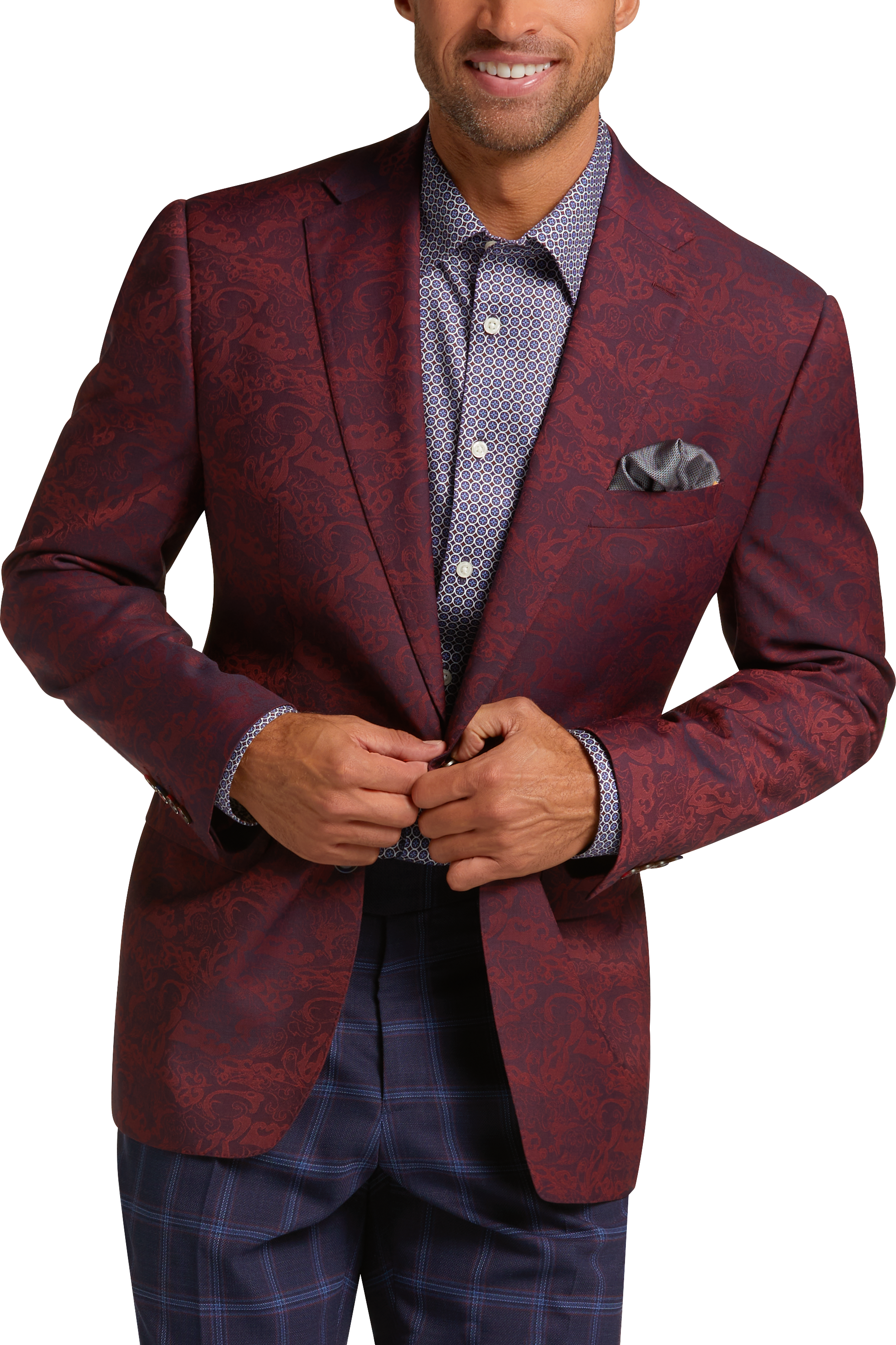Tayion Classic Fit Suit Separates Formal Coat, Red & Blue Jacquard ...