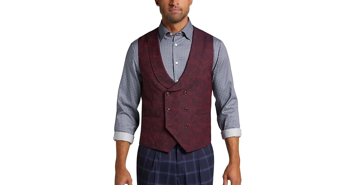 Tayion Suit Classic Fit Separates Vest, Red & Blue Jacquard - Men's ...