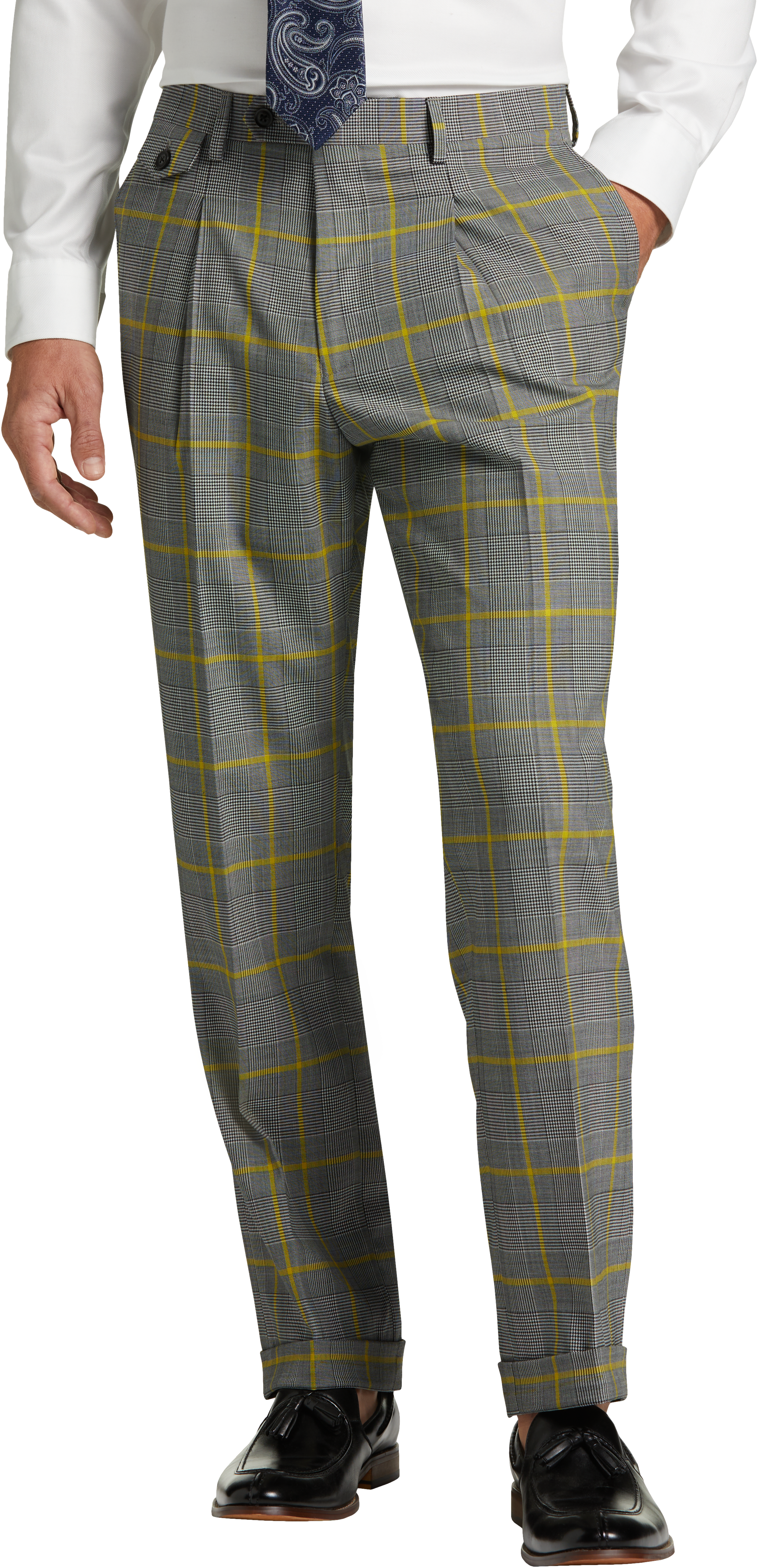 mens yellow plaid dress pants