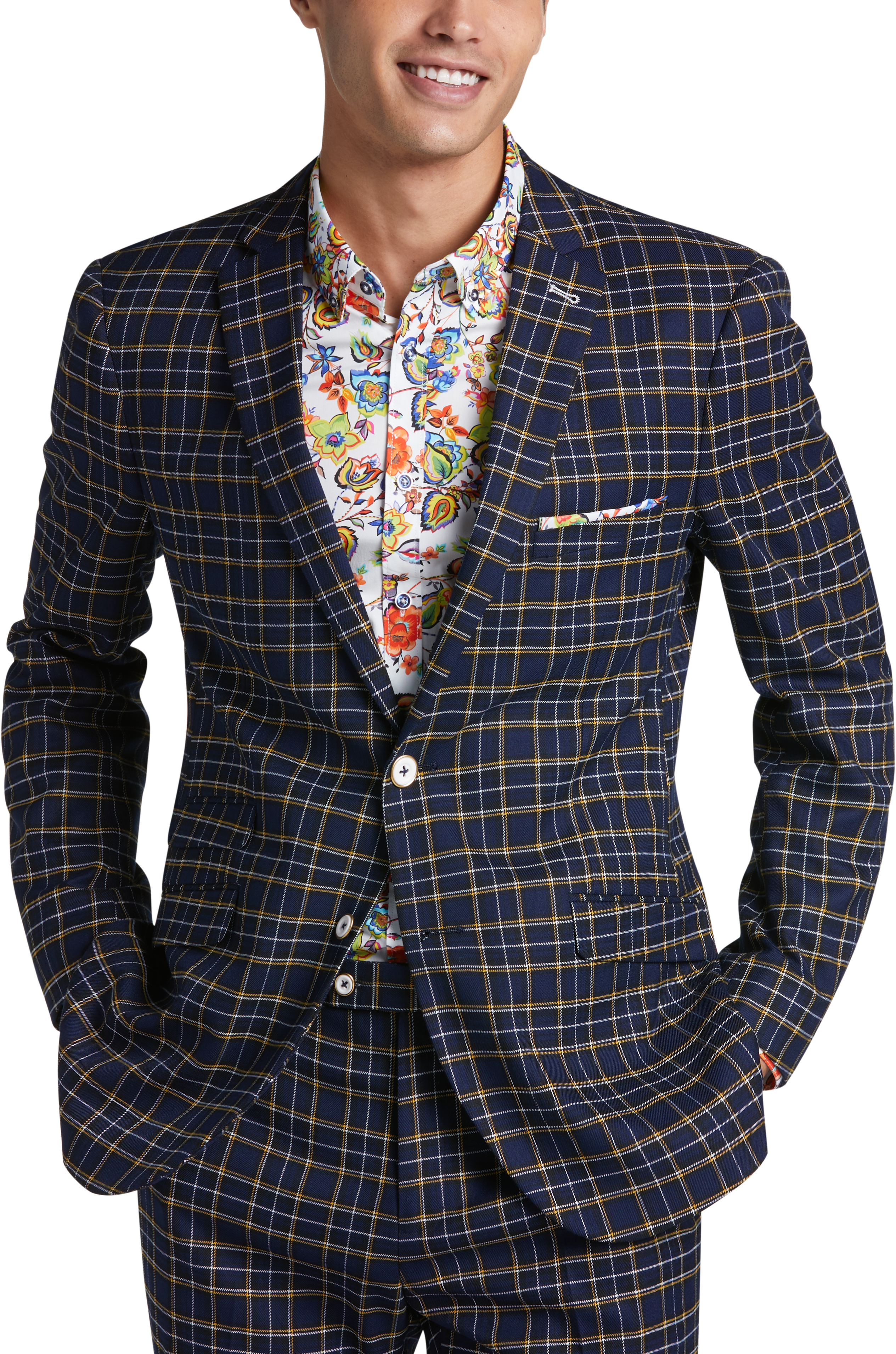 Boys Plaid Suit Blazer Slim Fit Notched Lapel Dress Check Sports Jacket