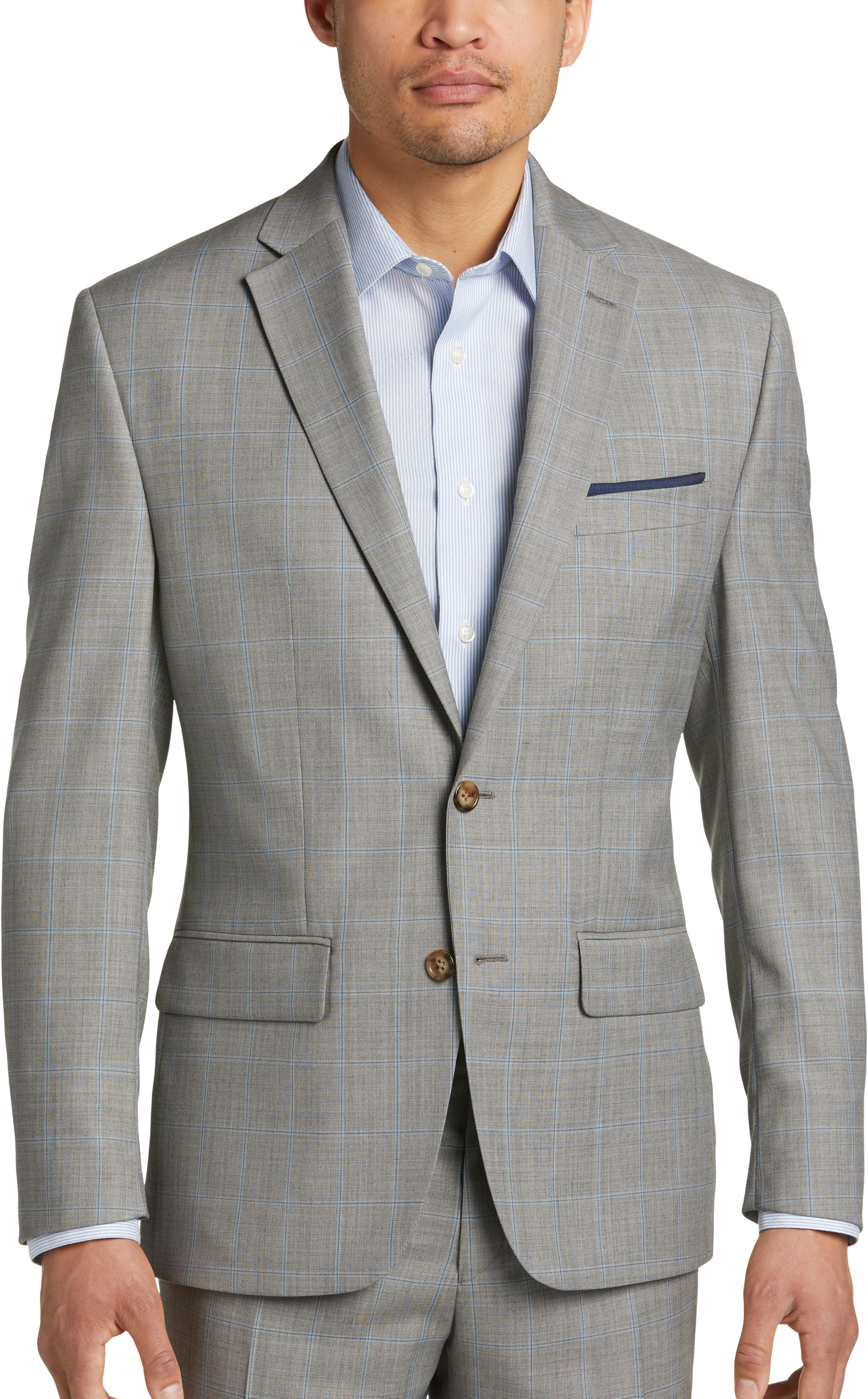 Lauren By Ralph Classic Fit Suit Gray Blue Windowpane