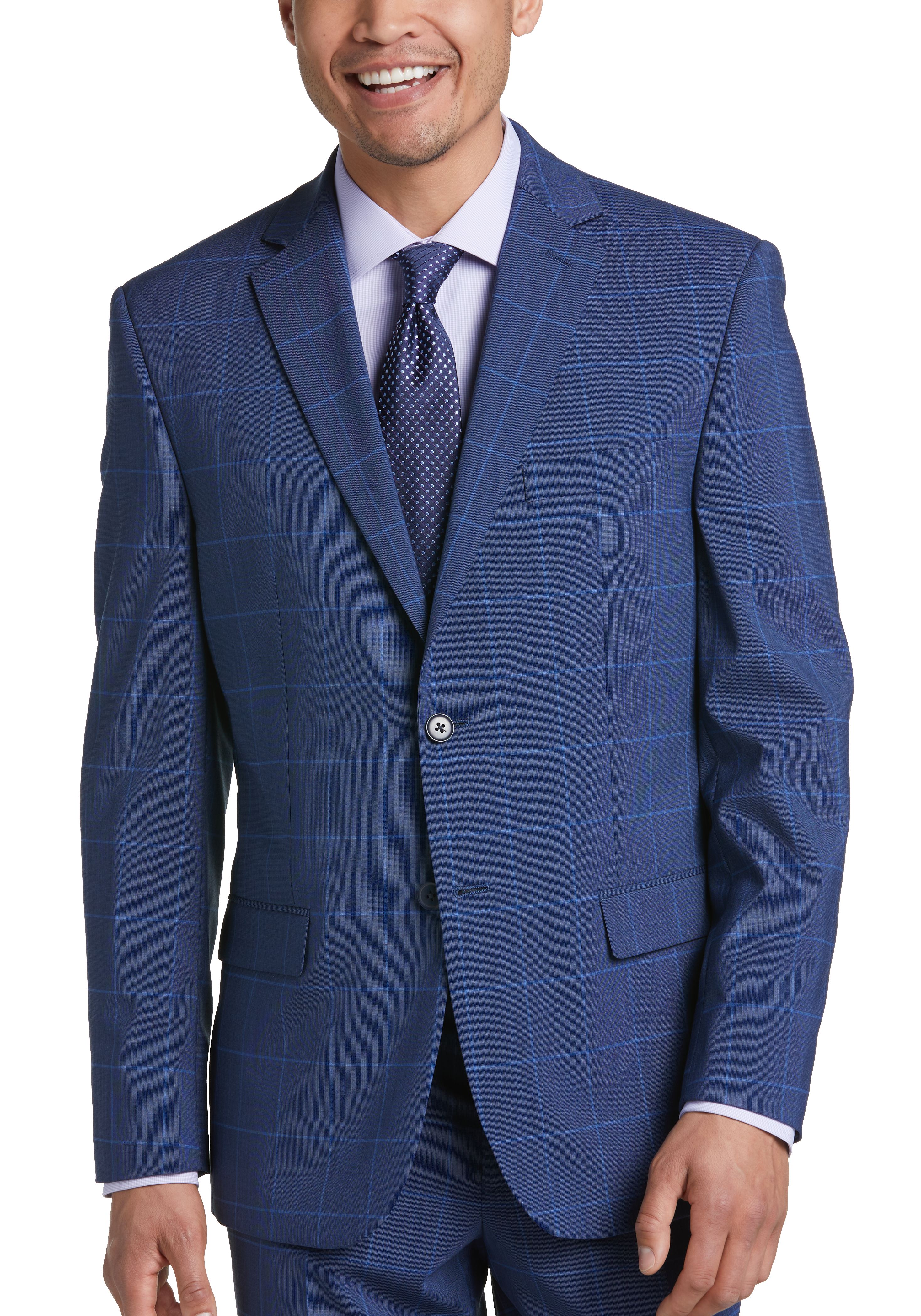 Michael Strahan Classic Fit Suit, Blue Windowpane - Men's Sale | Men's ...