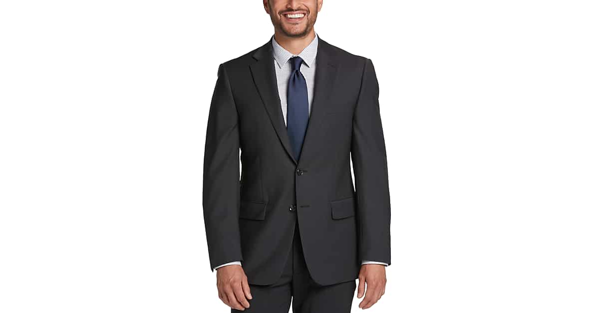 Calvin Klein Wool Textured Slim Fit Suit in Charcoal Mens Clothing Suits Two-piece suits Black for Men 