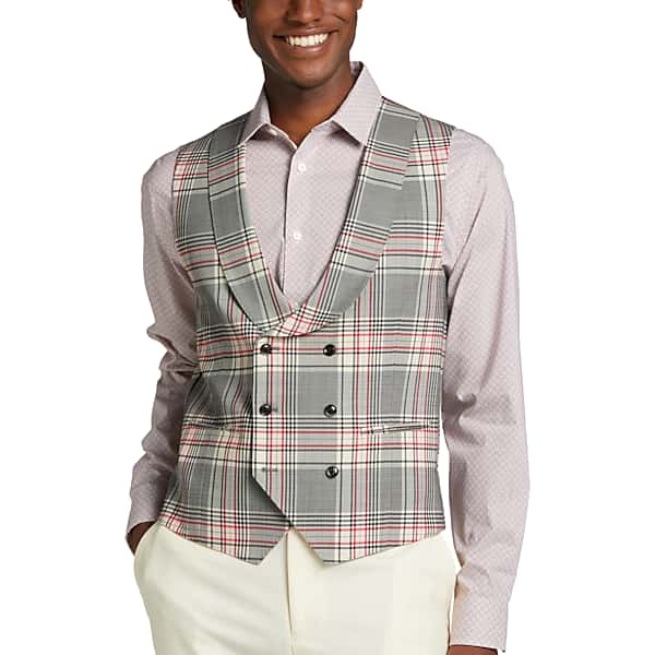 Edwardian Men’s Shirts, Vests, Sweaters Tayion Big  Tall Mens Classic Fit Suit Separates Double Breasted Vest White Plaid - Size XXL $94.99 AT vintagedancer.com