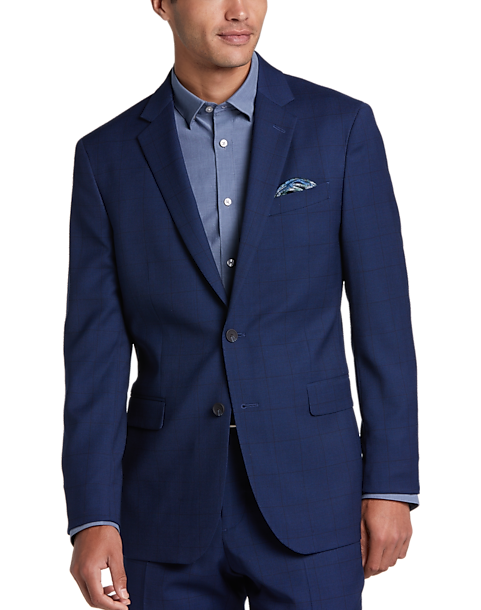 Awearness Kenneth Cole Mens Awear-Tech Wool Blend Two Button Slim Fit Suit (Size: 38/40 in Blue Plaid)