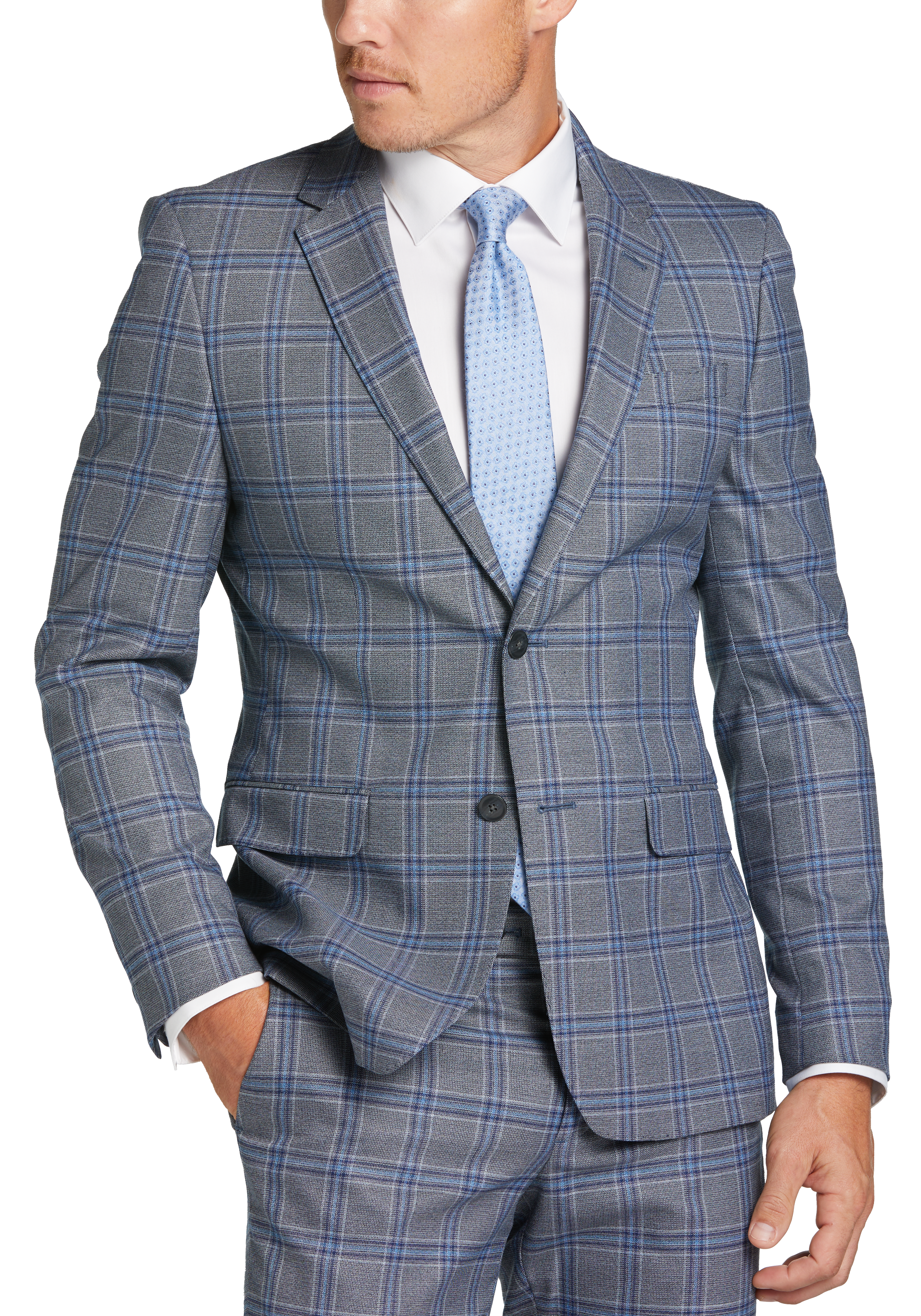 Egara Skinny Fit Suit Separates Coat, Gray Plaid - Mens Suits - Men's Wearhouse