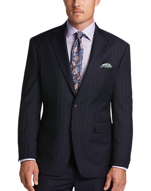 Tayion Men's Wool Blend Notch Lapel Two-Button Closure Flap Pockets Classic Fit Suit Separates Coat (Navy Basic Stripe)