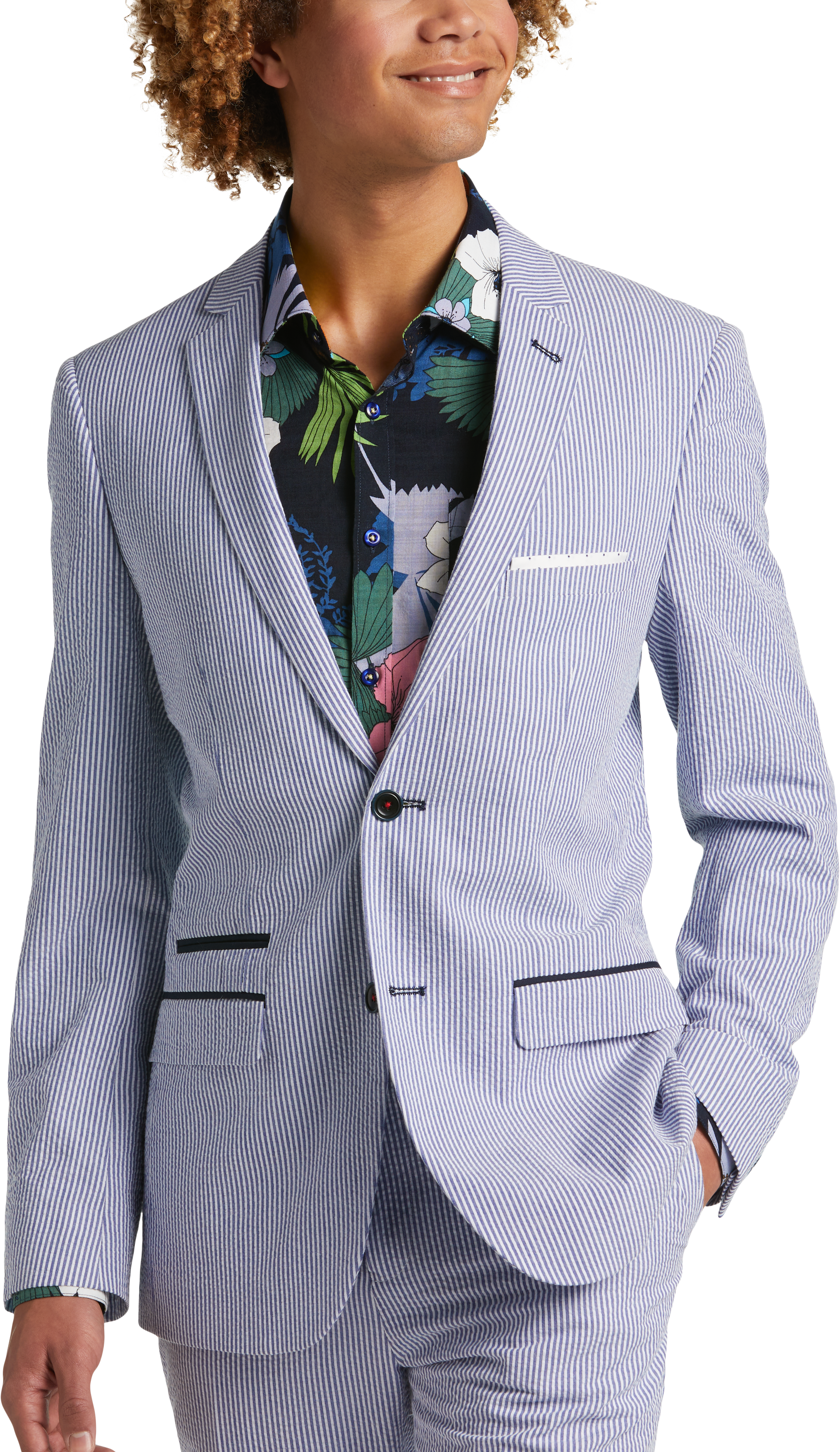 Express Extra Slim Striped Seersucker Suit Jacket Multi-Color Men's