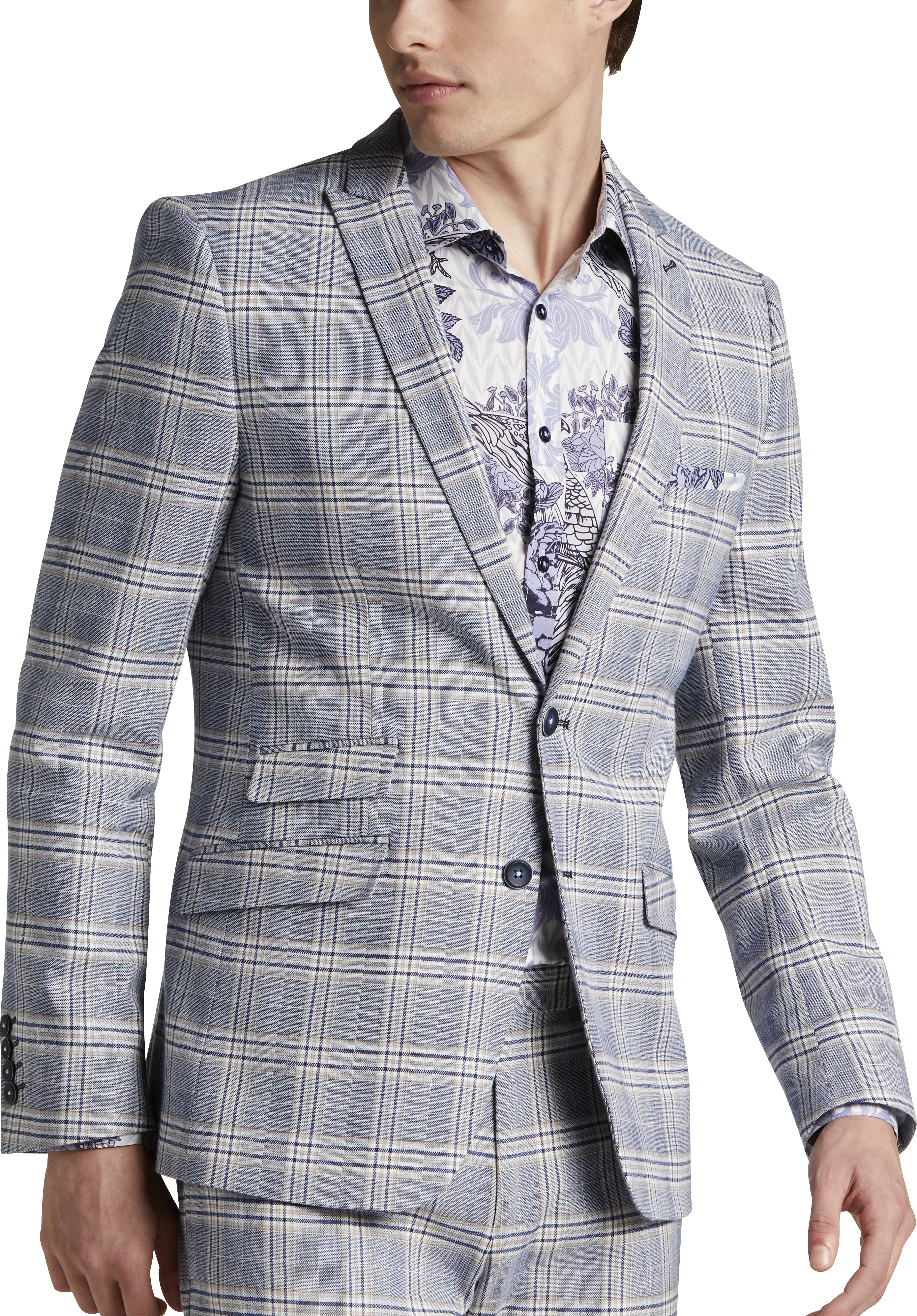 Paisley & Gray Slim Fit Suit Separates Coat, Blue and Pink Stripes