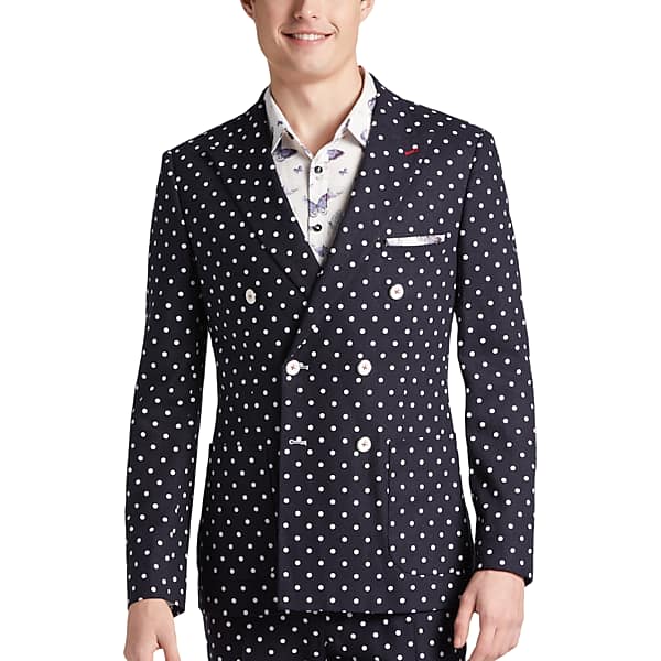 1960s Mens Suits | Mod, Skinny, Nehru Paisley  Gray Mens Slim Fit Suit Separates Coat Navy with White Polka Dots - Size 42 Long $189.99 AT vintagedancer.com