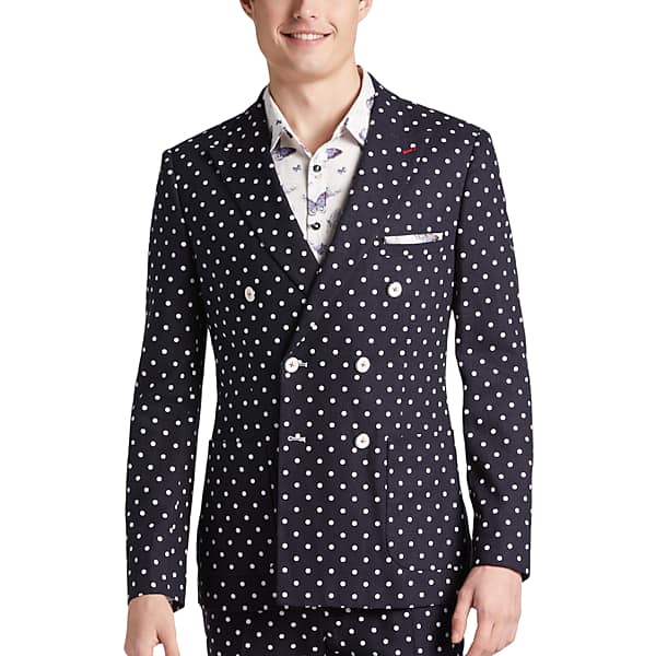 Mad Men Suits – Where to Buy 1950s & 1960s Men’s Suits Paisley  Gray Mens Slim Fit Suit Separates Coat Navy with White Polka Dots - Size 42 Long $189.99 AT vintagedancer.com