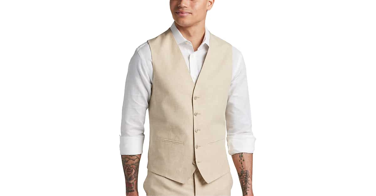 JOE Joseph Abboud Slim Fit Linen Blend Suit Separates Vest, Tan