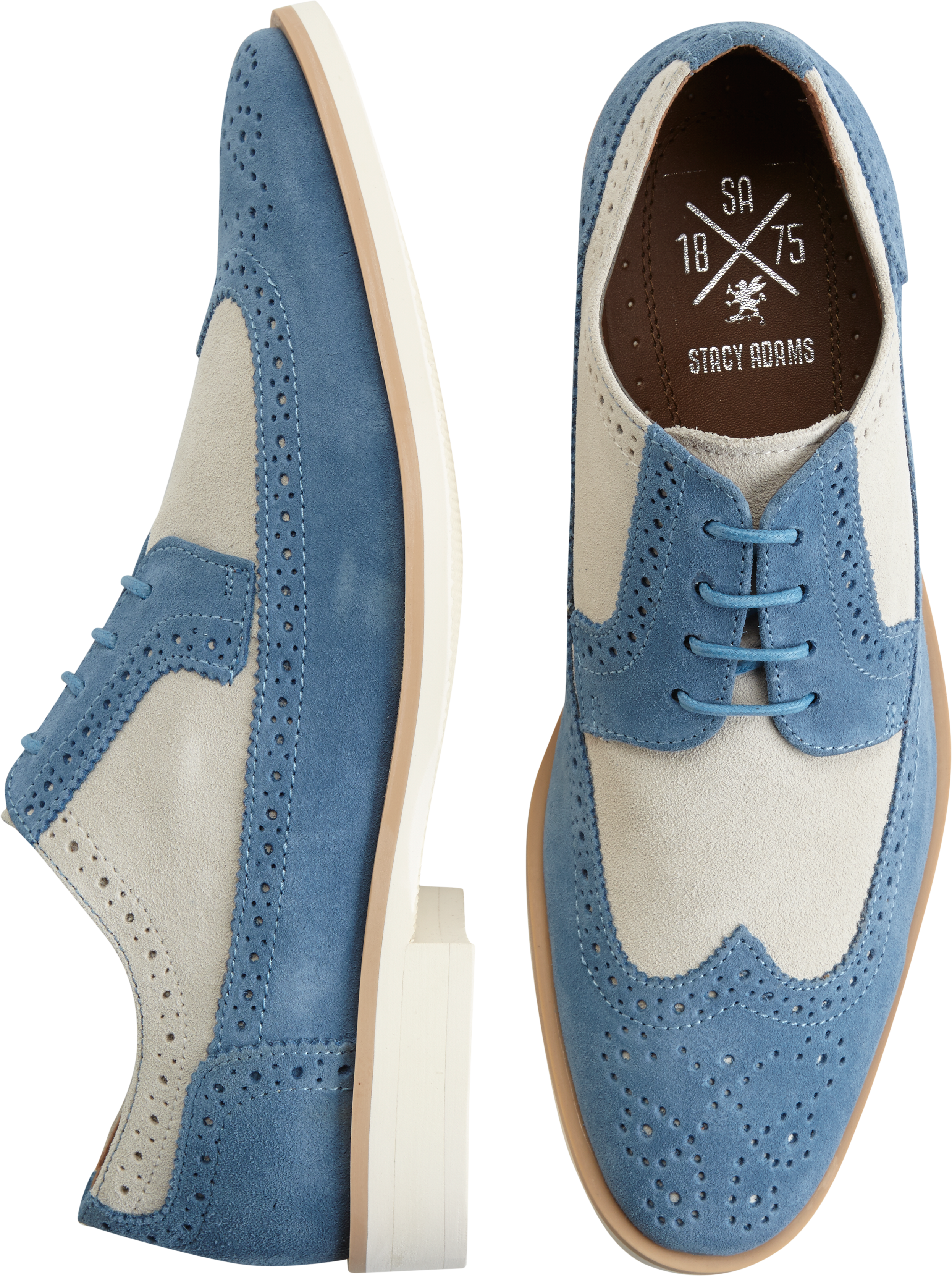 Stacy Adams Parker Sky Blue and Bone White Suede Wingtips - Men's Sale |  Men's Wearhouse