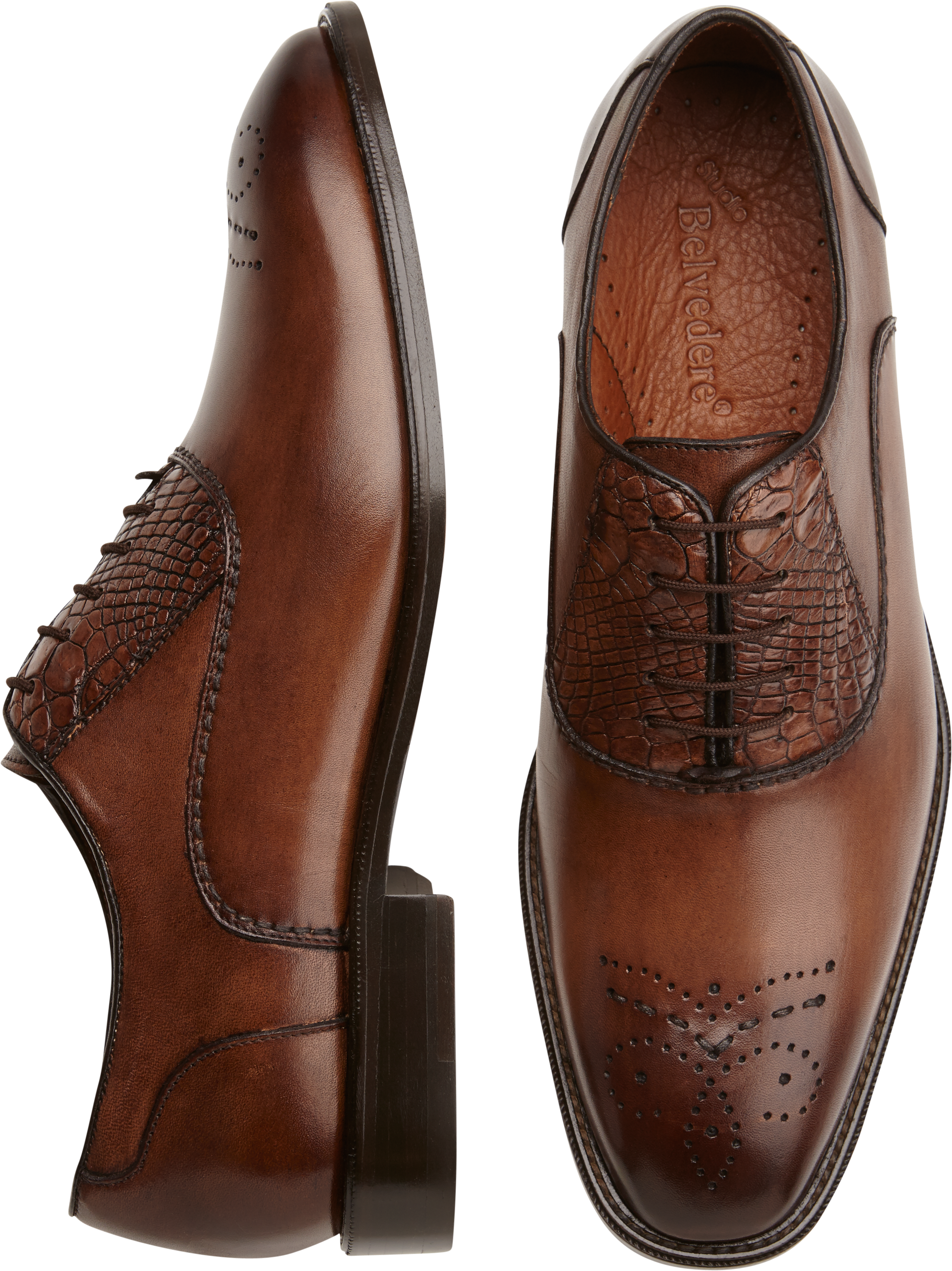 Belvedere Como Brown Alligator Lace-Up Shoes - Men's Shoes | Men's ...