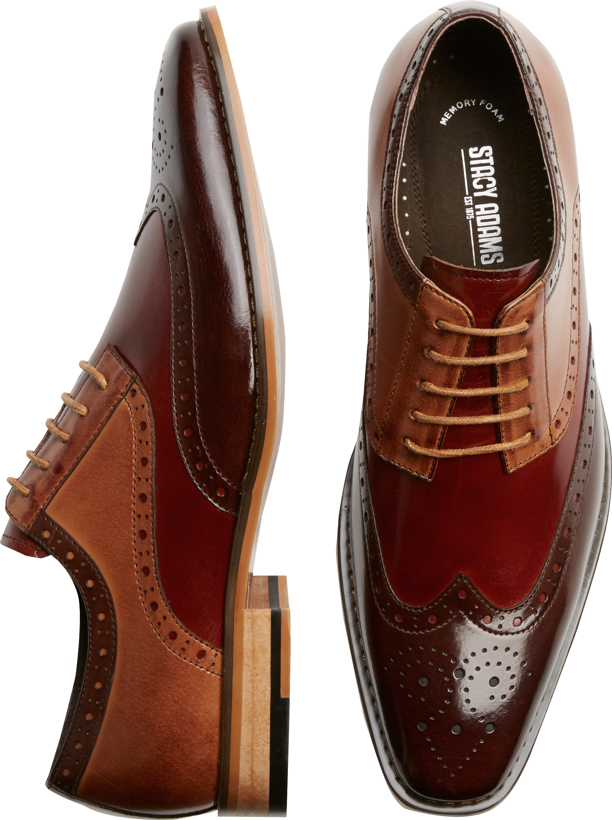 Stacy Adams Tinsley Brown & Tan Wingtip Oxfords - Men's Sale | Men's ...