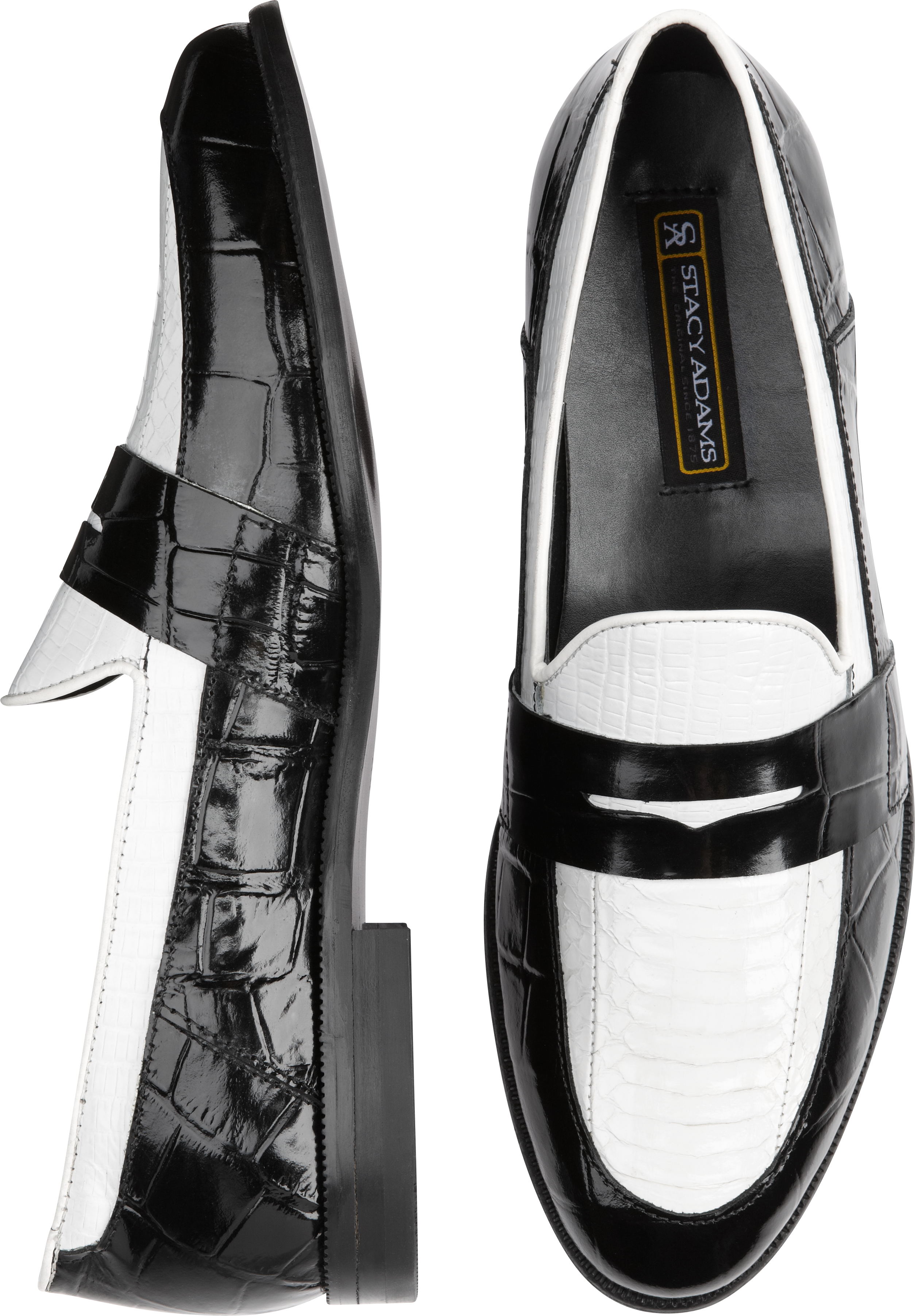 Stacy Adams Black and White Snakeskin Penny Loafers - Men's Sale | Men's  Wearhouse