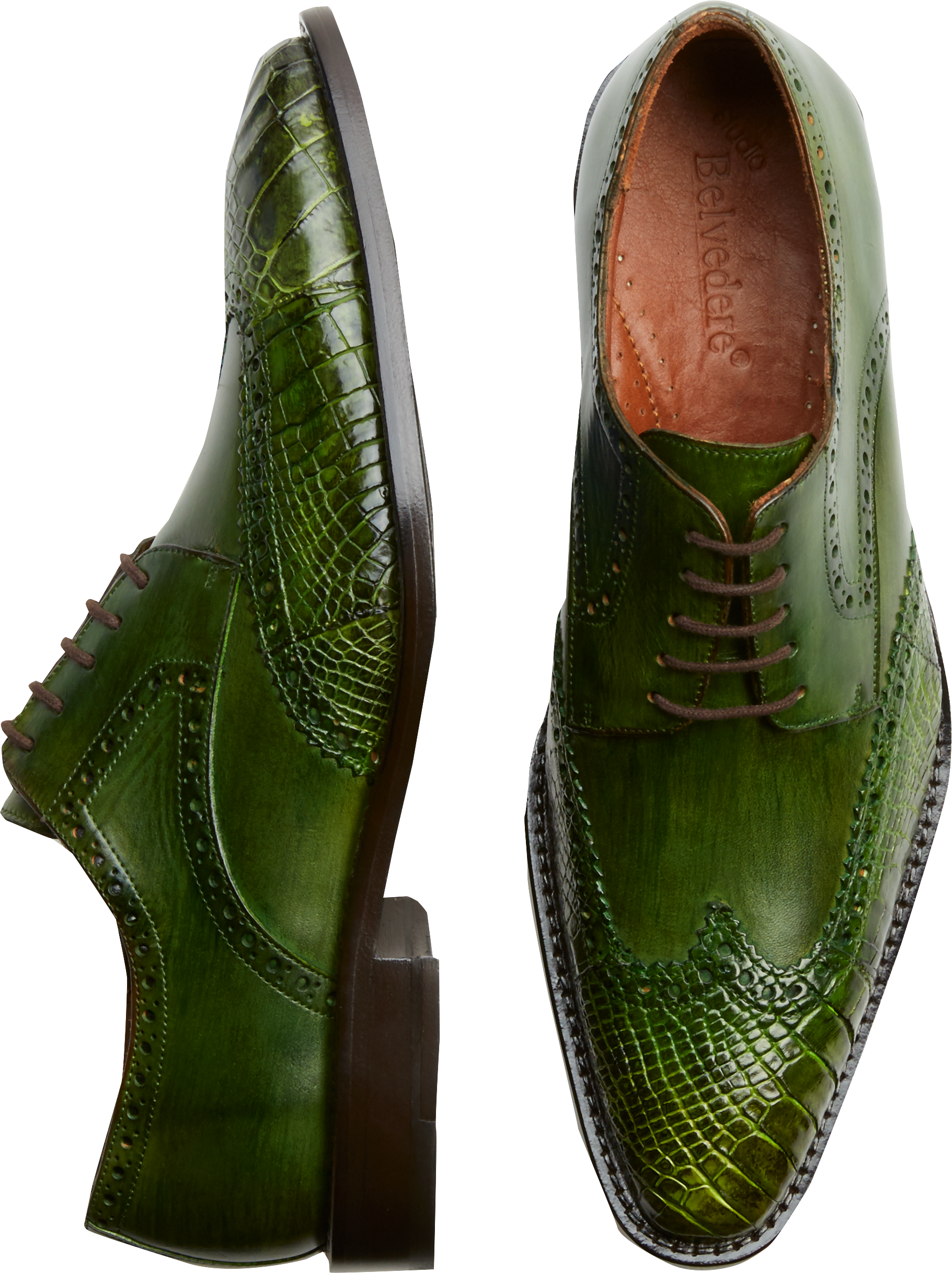 green wingtip shoes